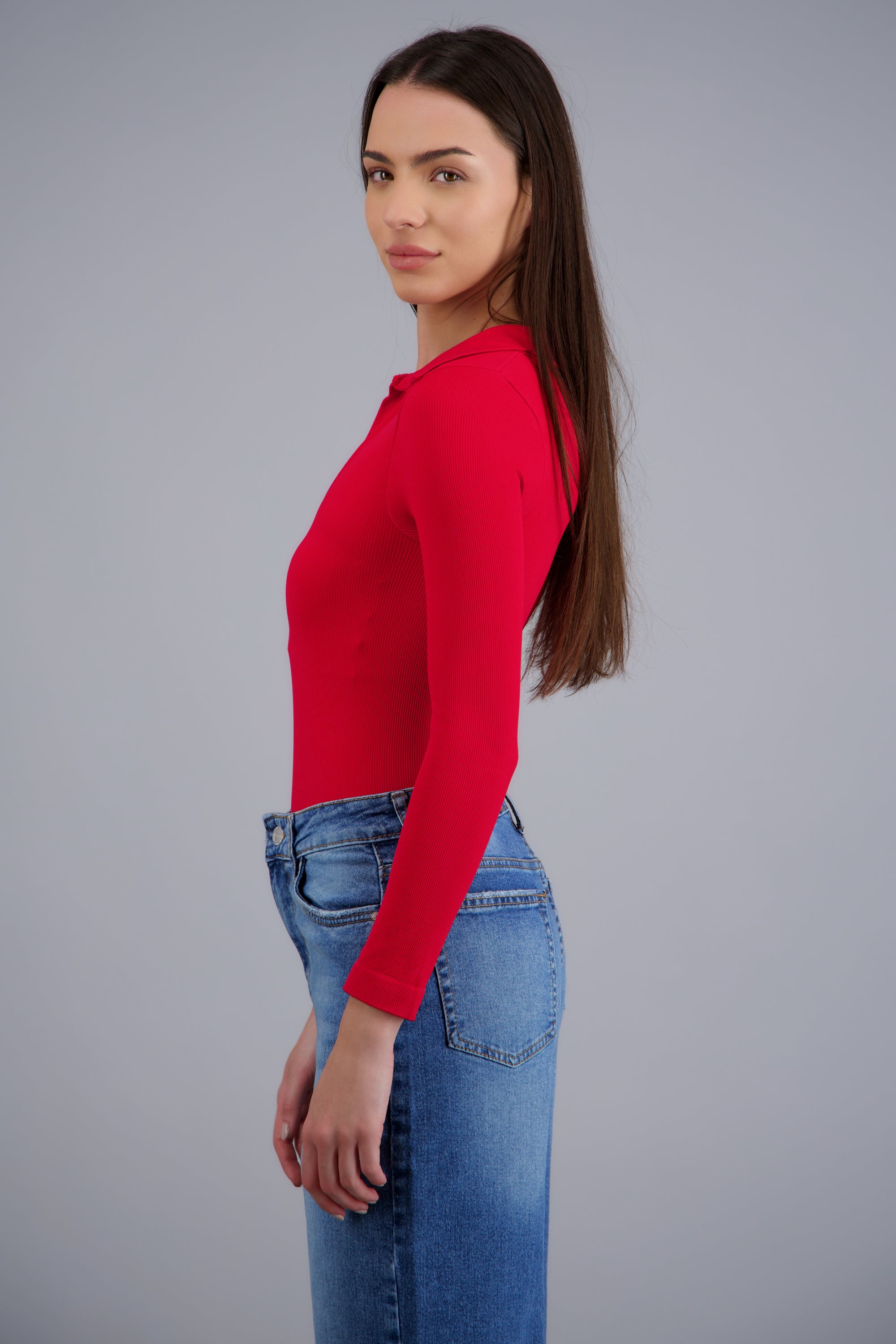 Bodysuit manga larga seamless liso ROJO