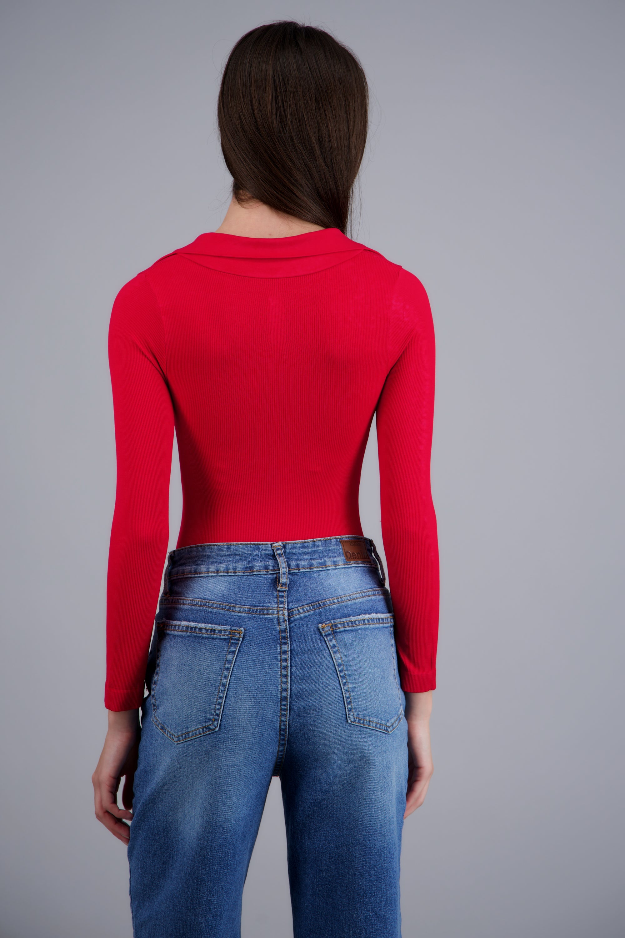 Bodysuit manga larga seamless liso ROJO