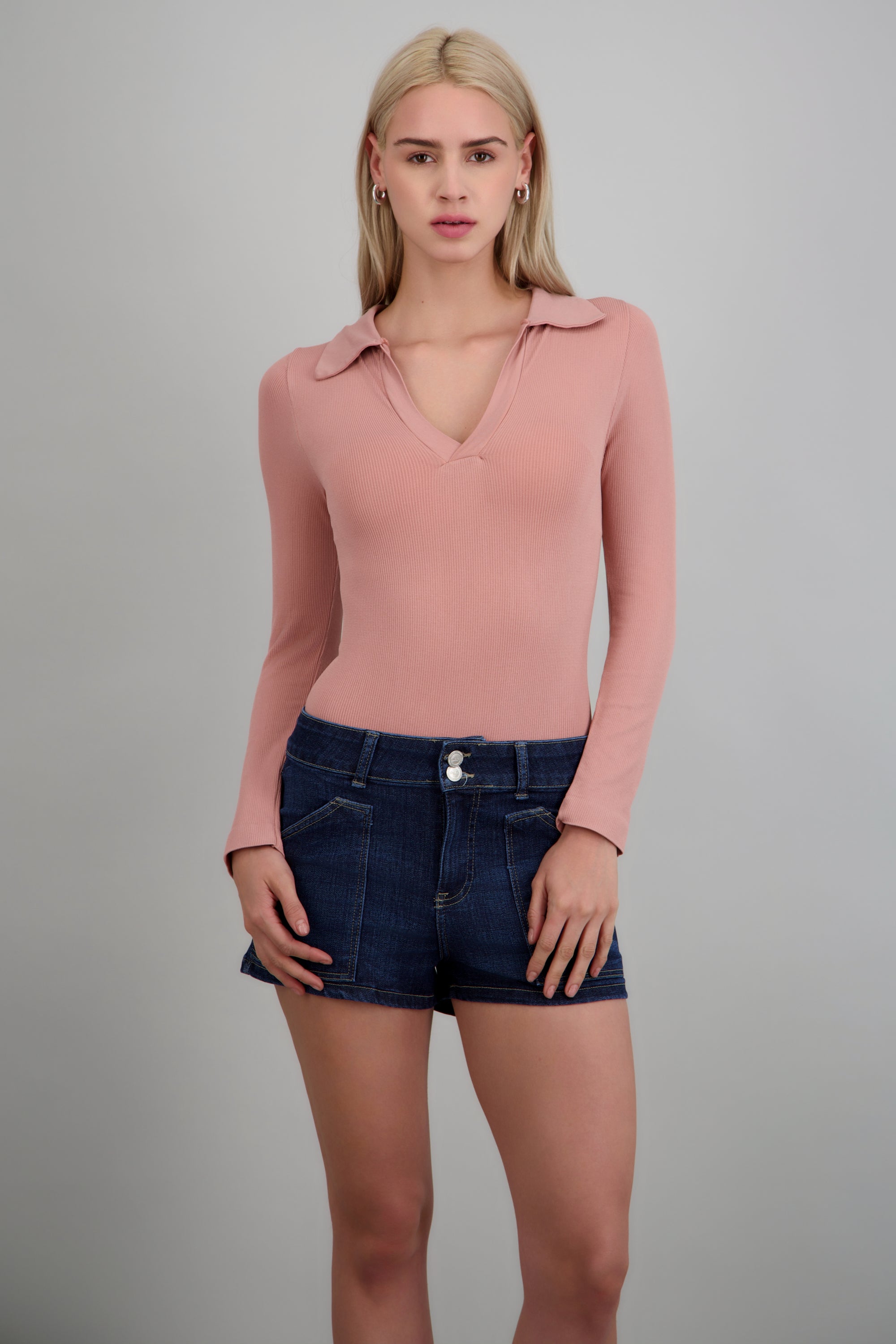 Bodysuit manga larga seamless liso PALO DE ROSA