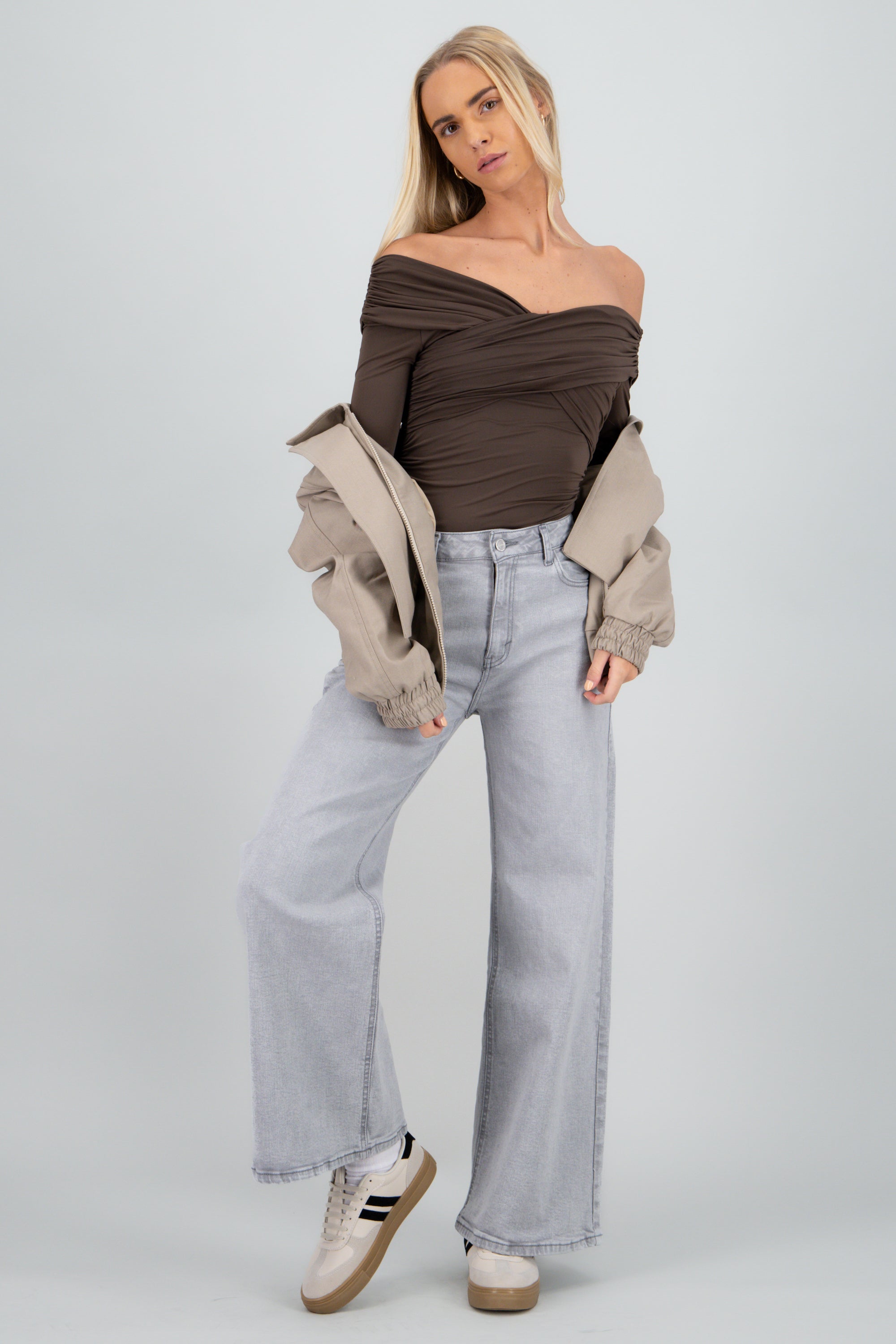 Bodysuit escote drapeado manga larga CHOCOLATE