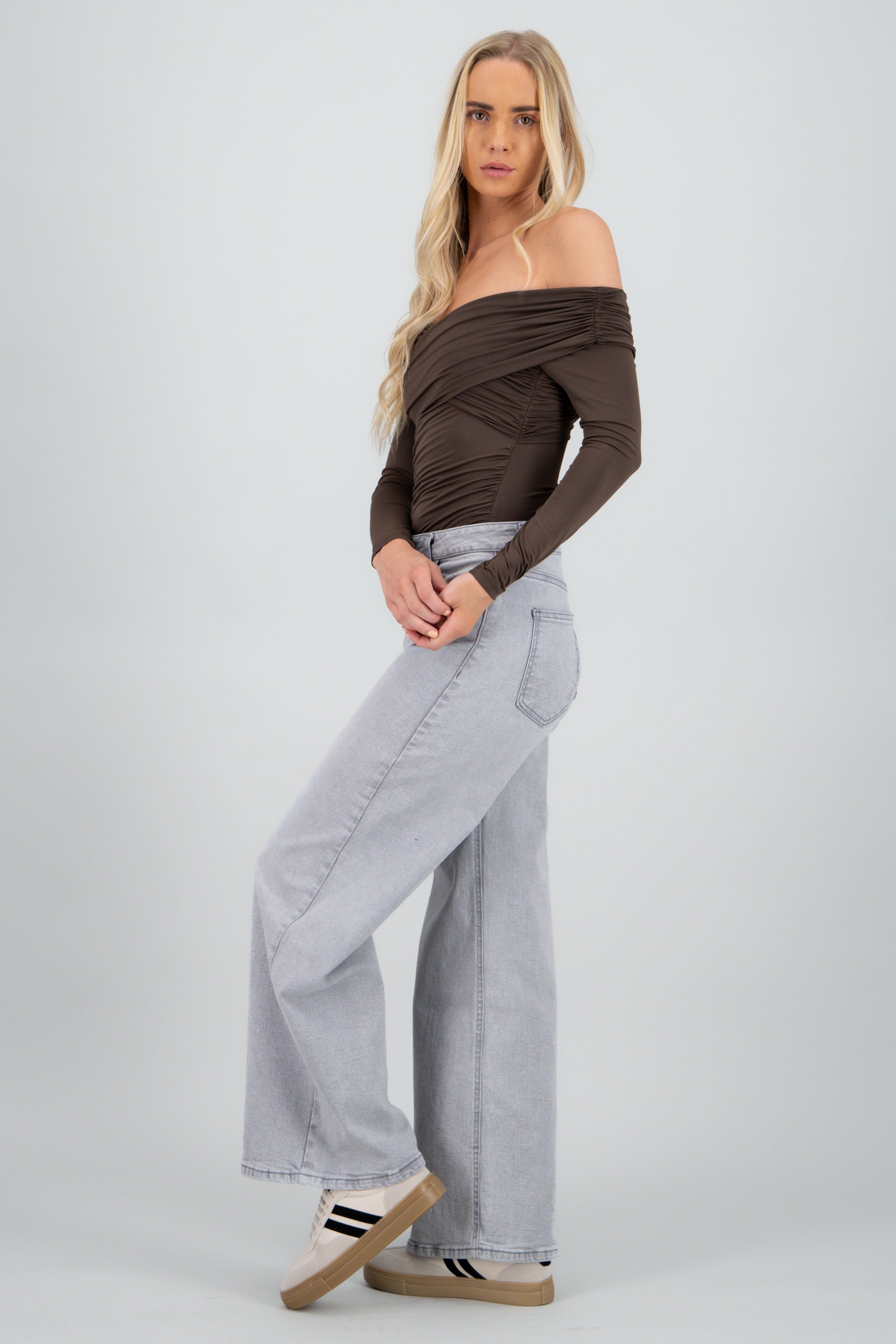 Bodysuit escote drapeado manga larga CHOCOLATE