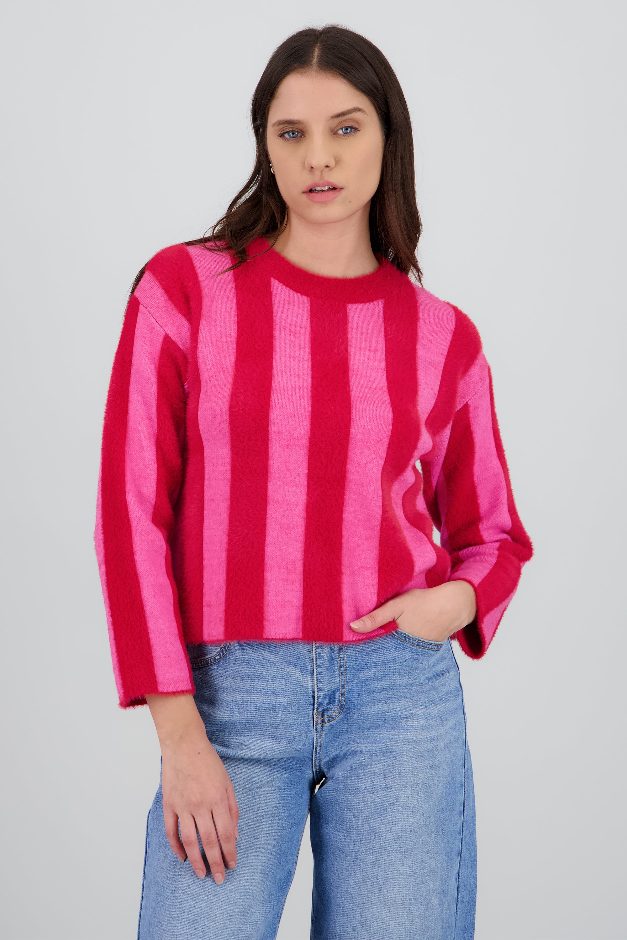 Sueter rayas tejido peluche ROJO COMBO