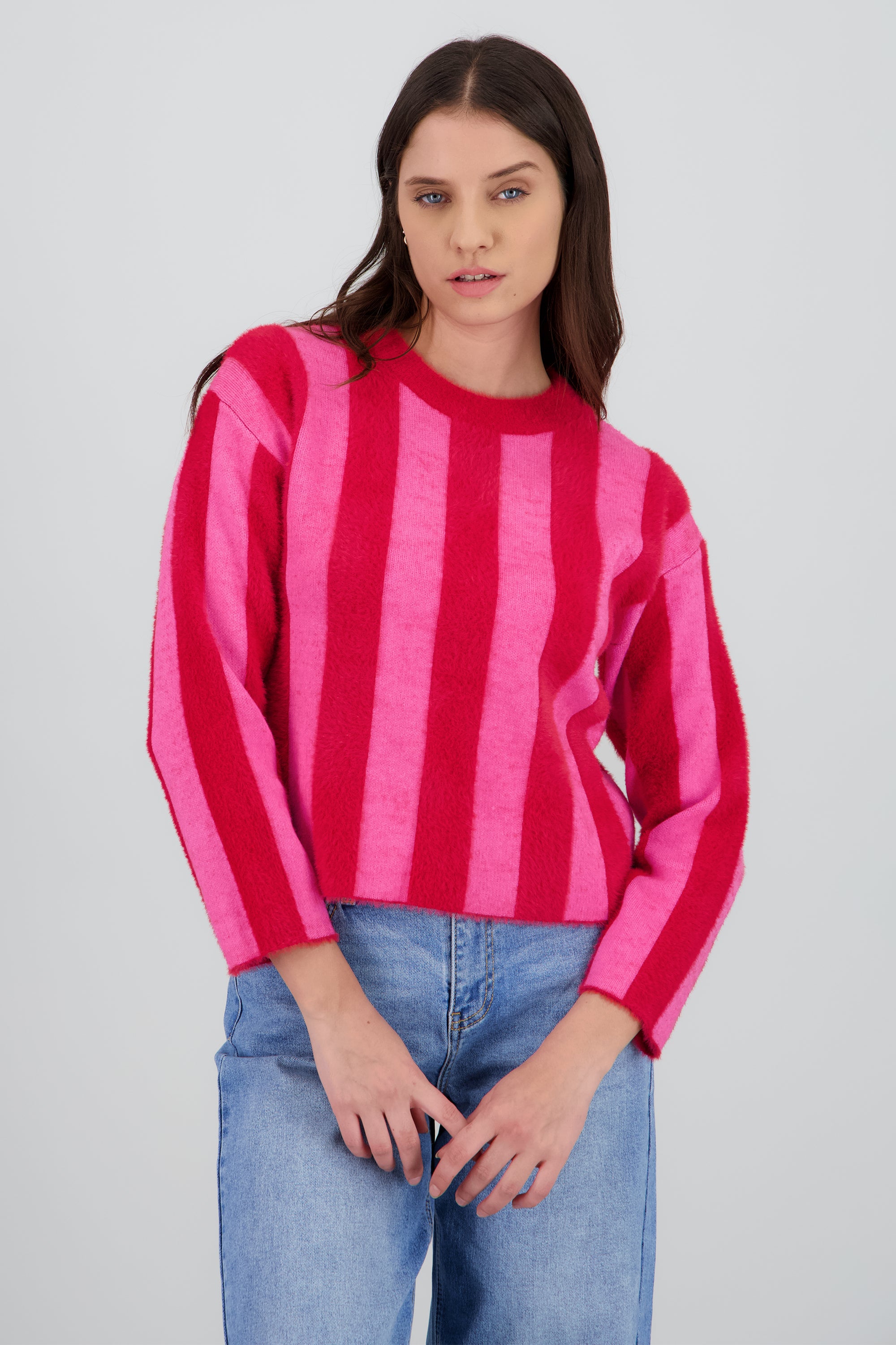 Sueter rayas tejido peluche ROJO COMBO