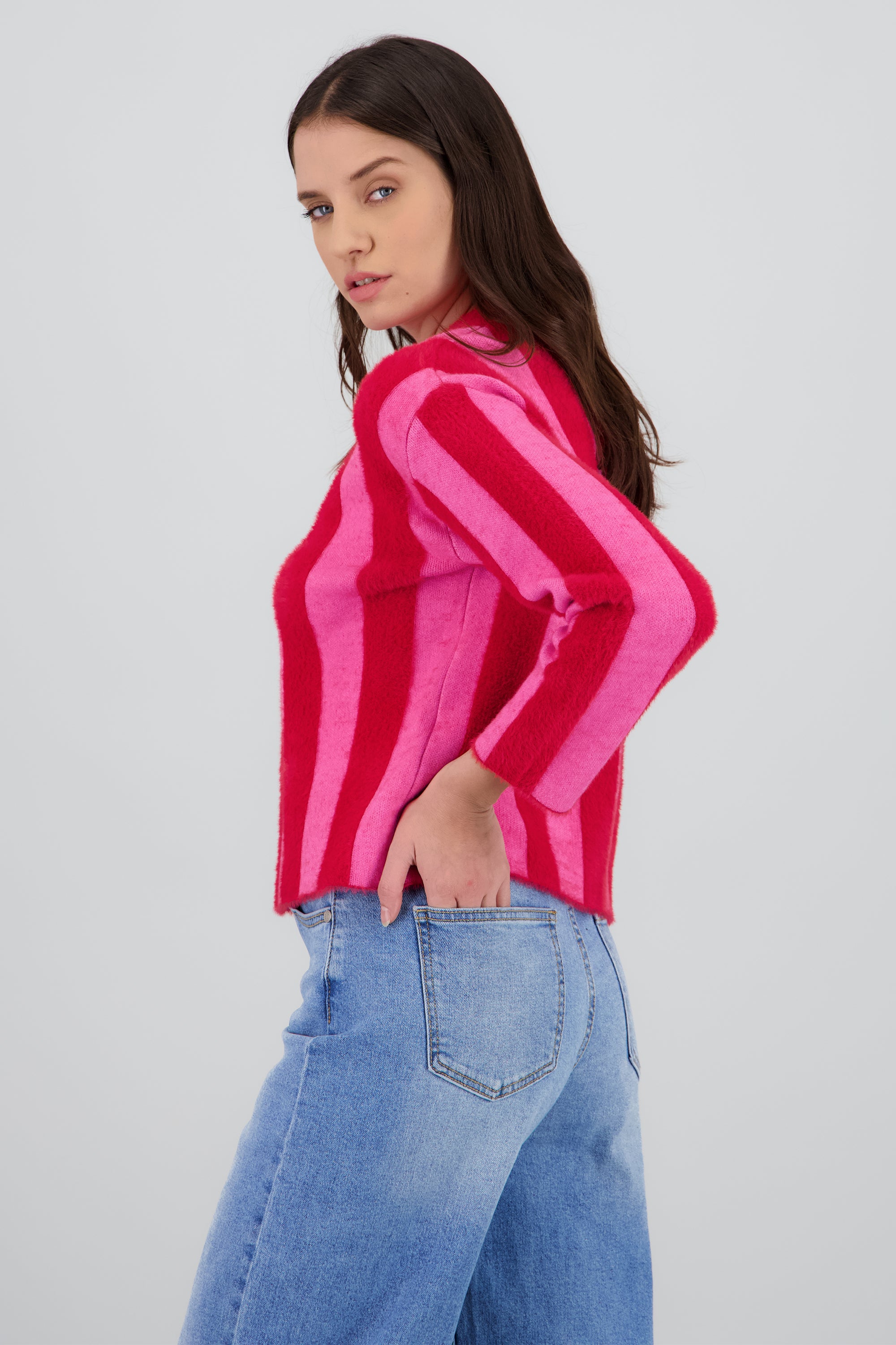 Sueter rayas tejido peluche ROJO COMBO