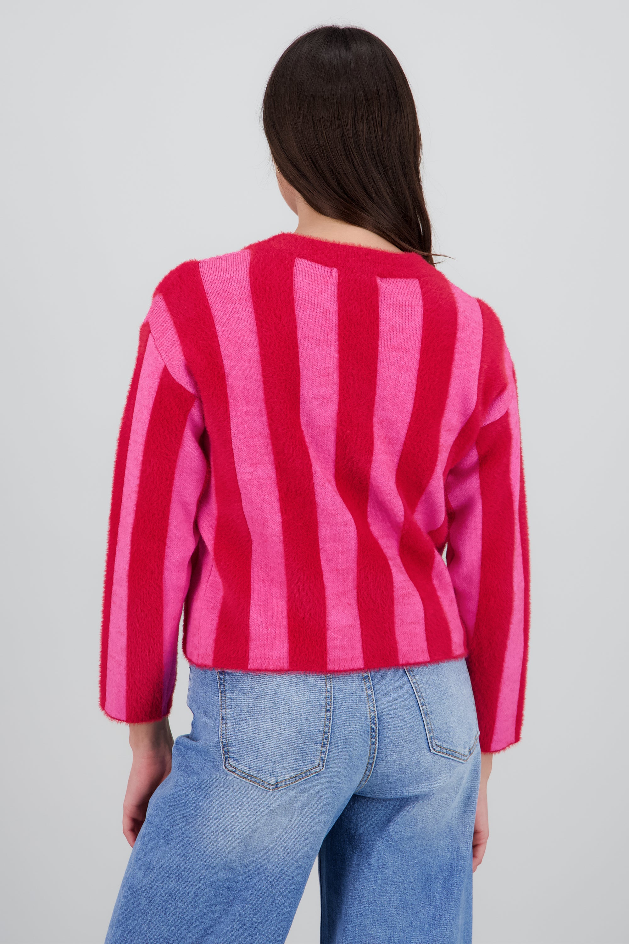 Sueter rayas tejido peluche ROJO COMBO