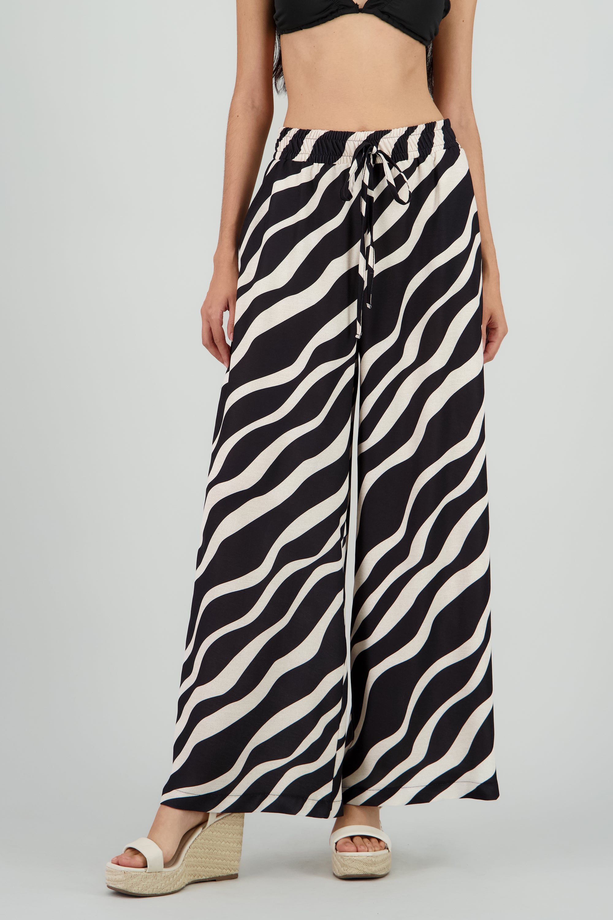 Pantalones estampado tropical jareta NEGRO COMBO