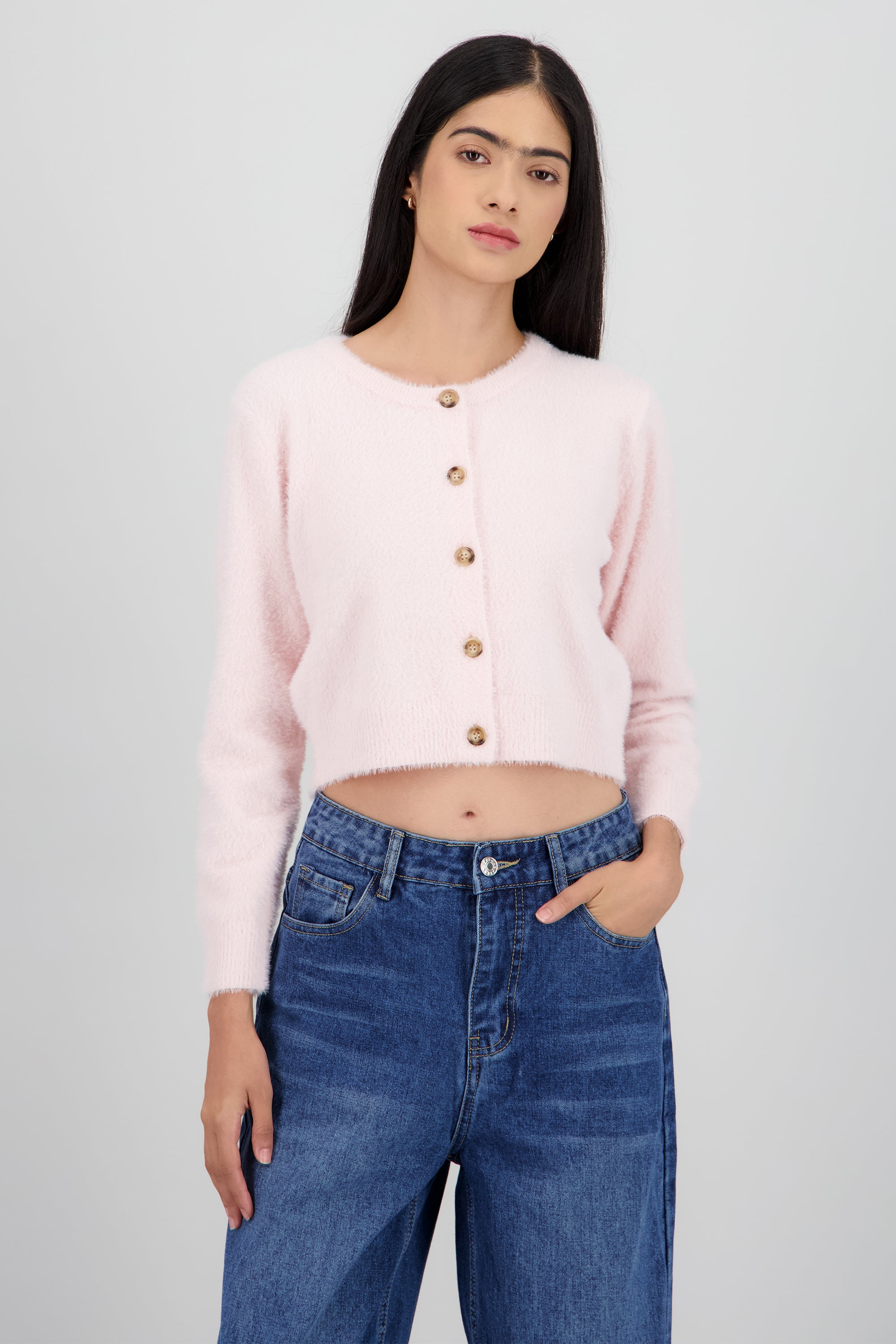Cardigan tejido peluche PALO DE ROSA