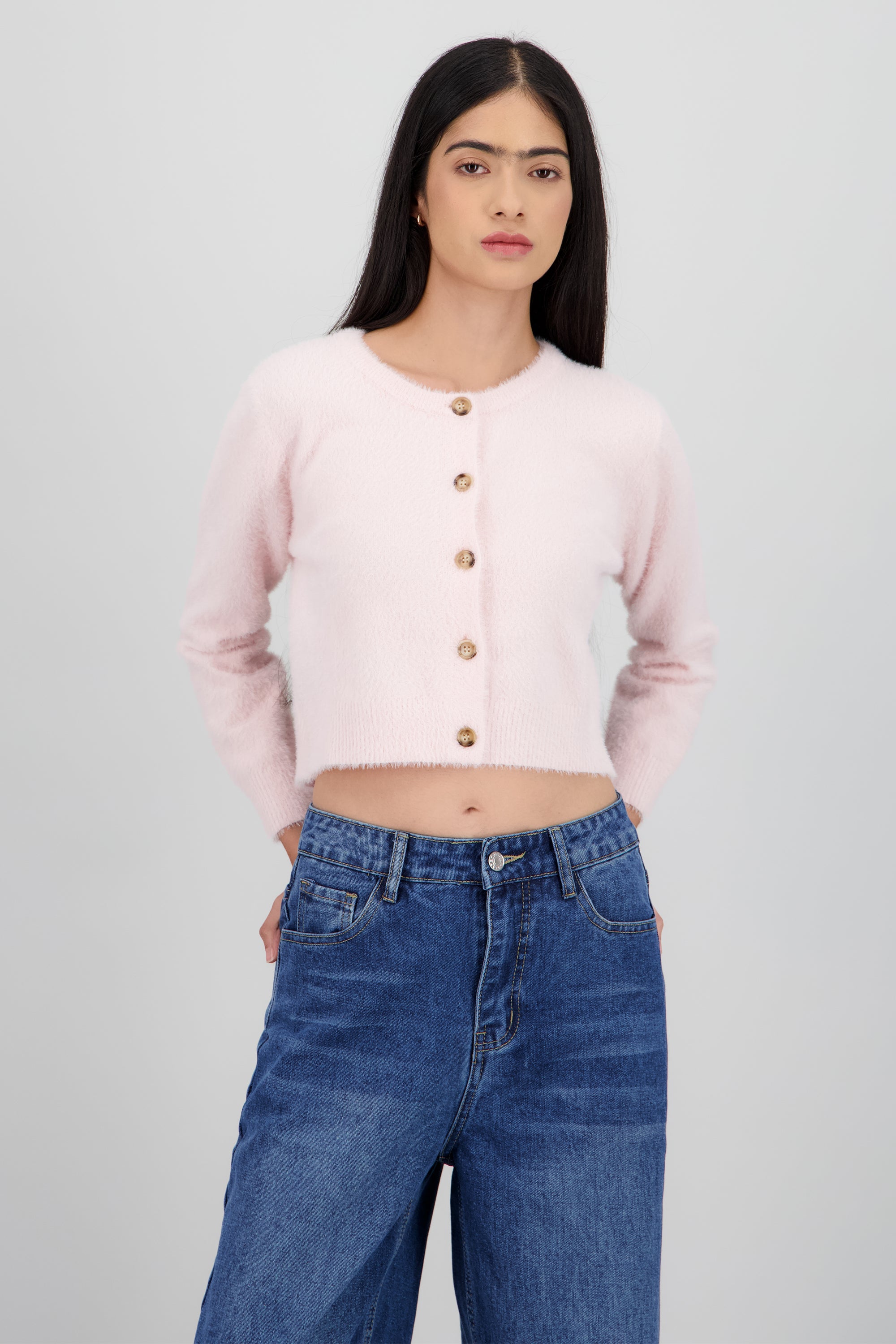 Cardigan tejido peluche PALO DE ROSA