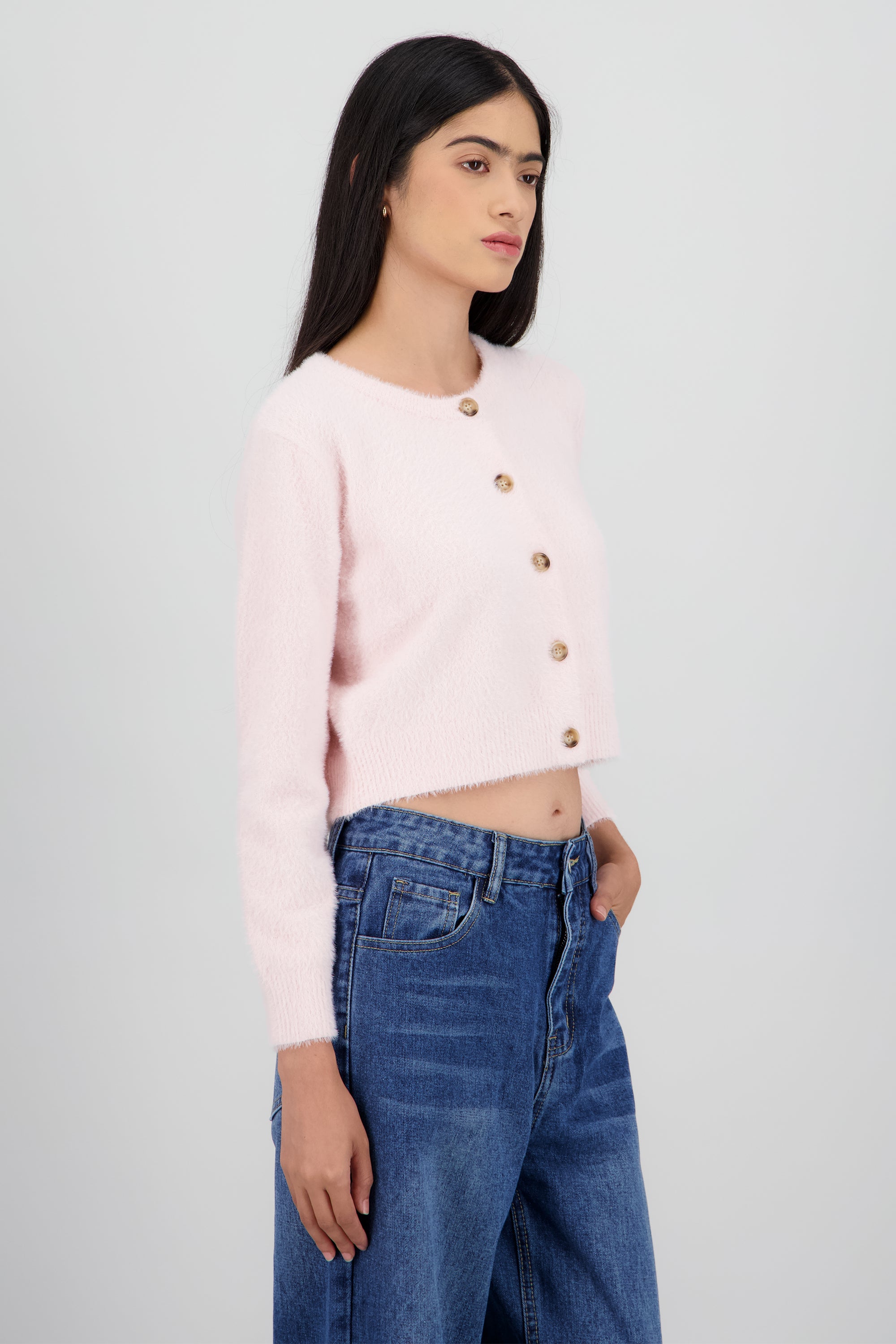 Cardigan tejido peluche PALO DE ROSA