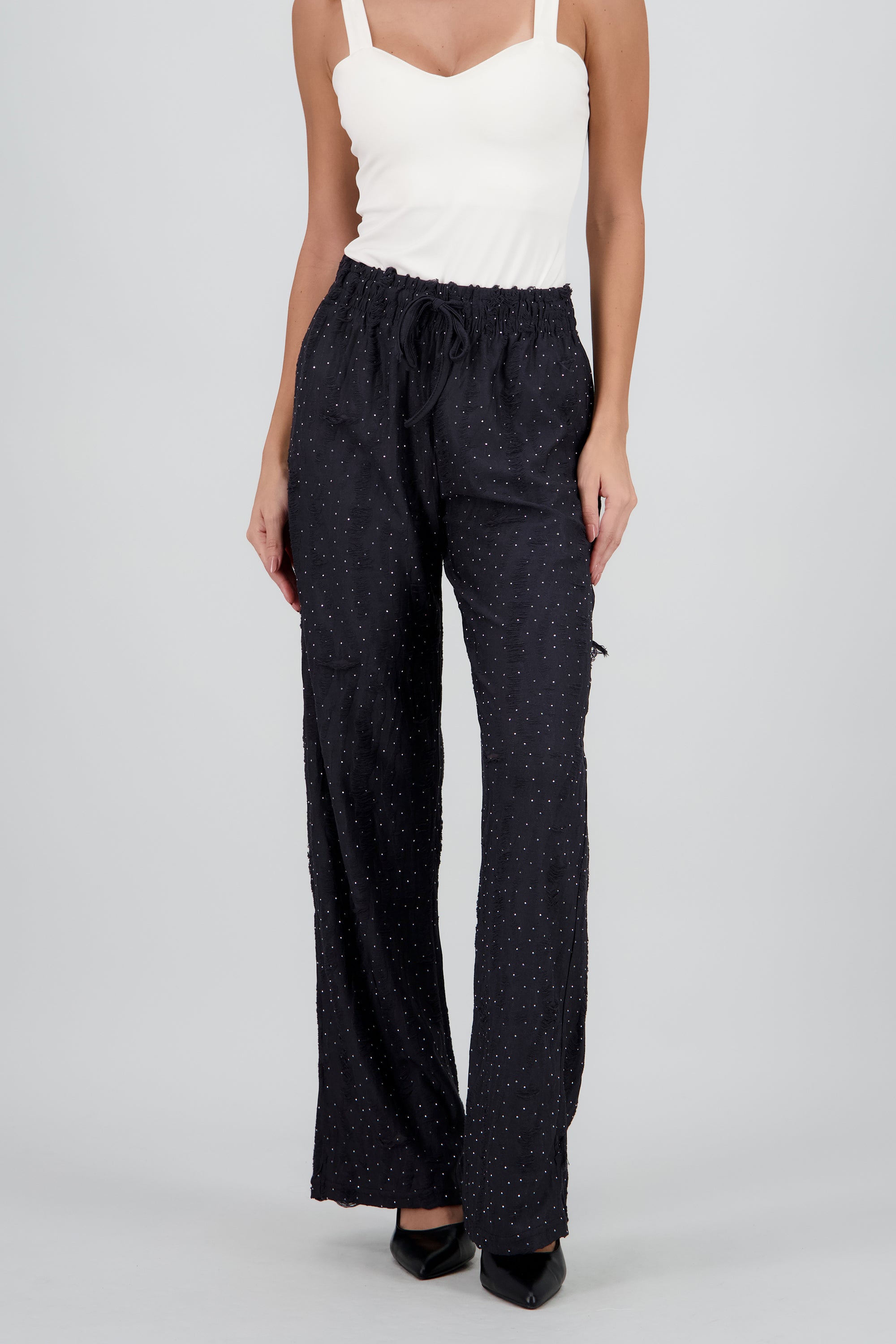 Pantalones destruccion rhinstones NEGRO