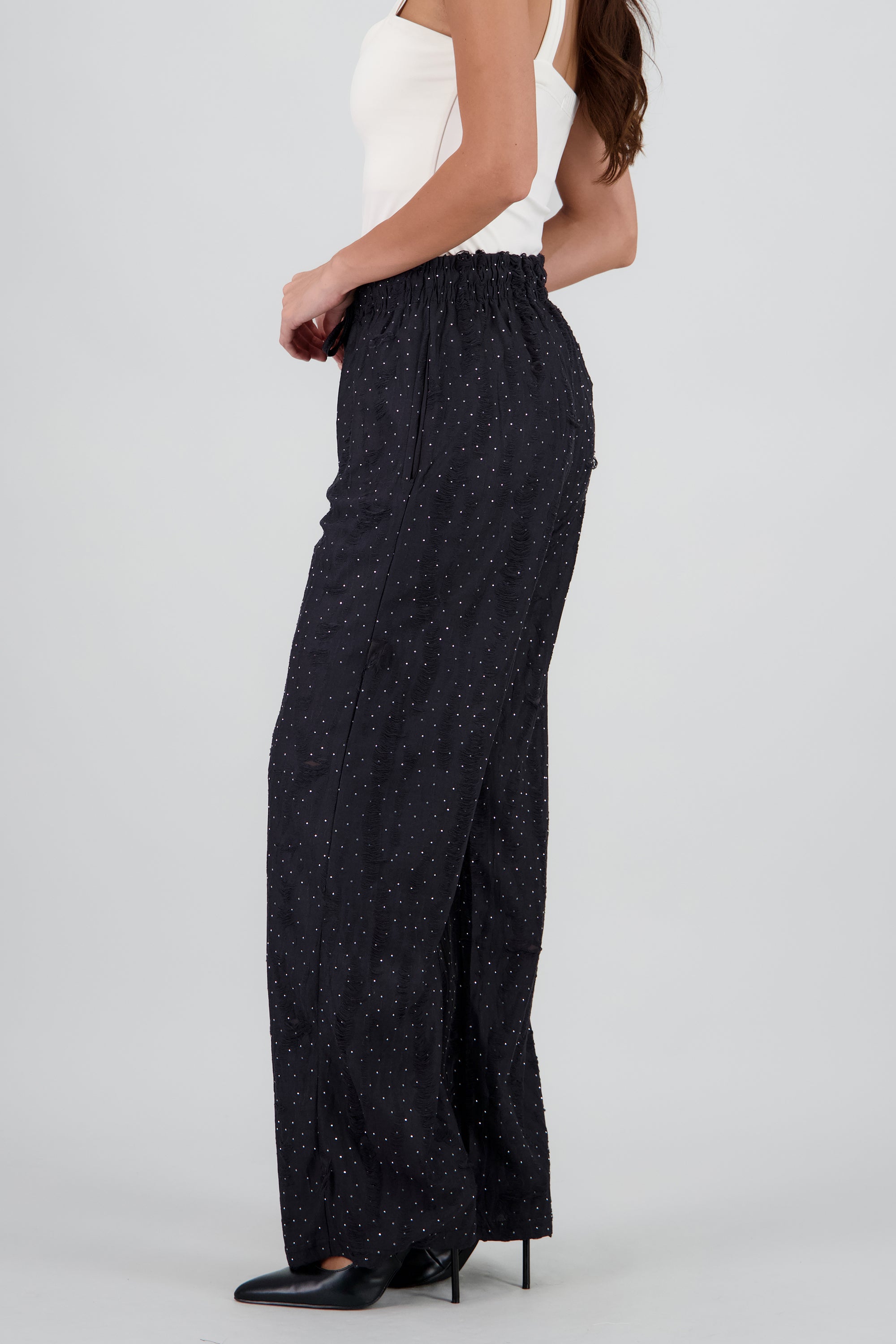 Pantalones destruccion rhinstones NEGRO