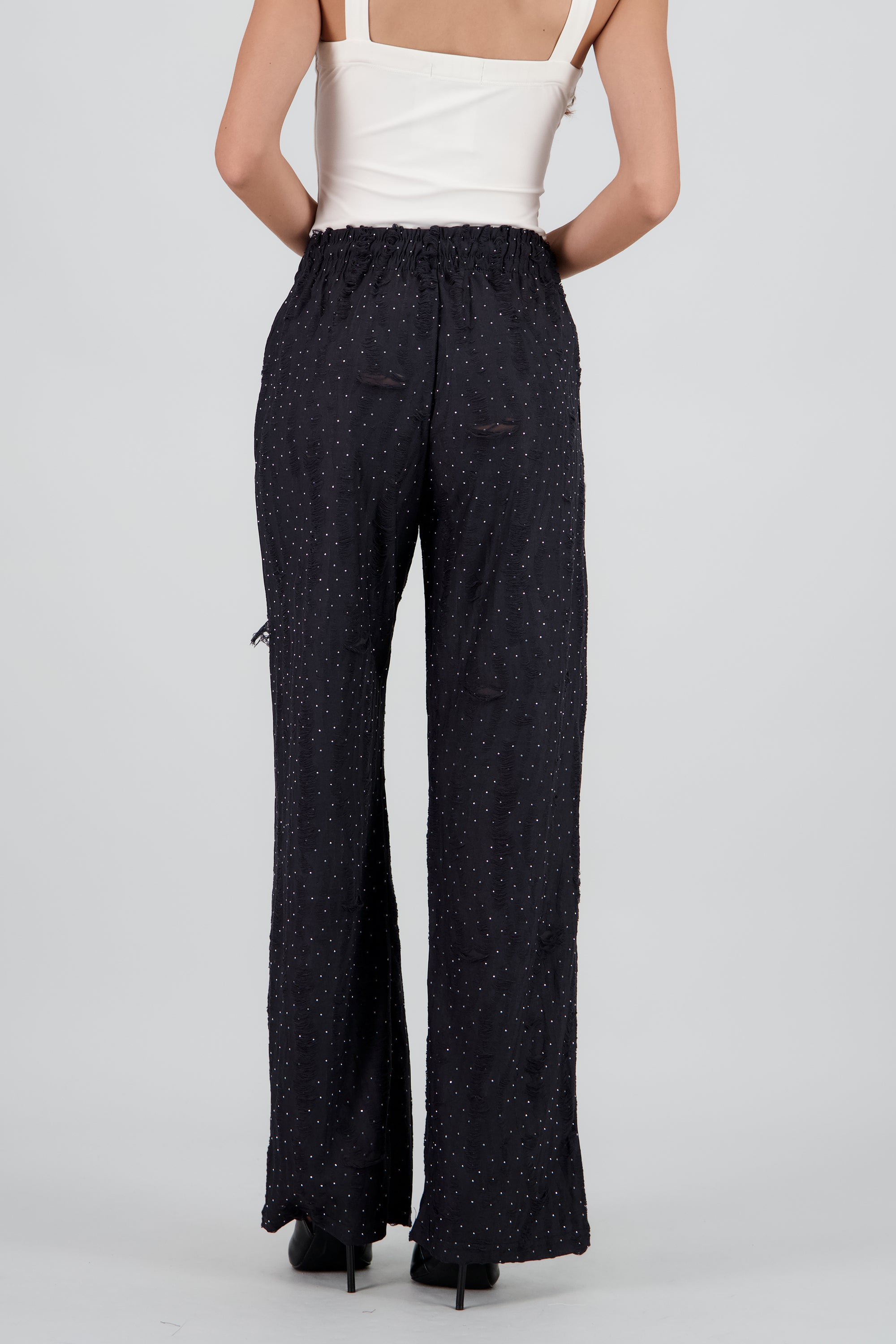 Pantalones destruccion rhinstones NEGRO