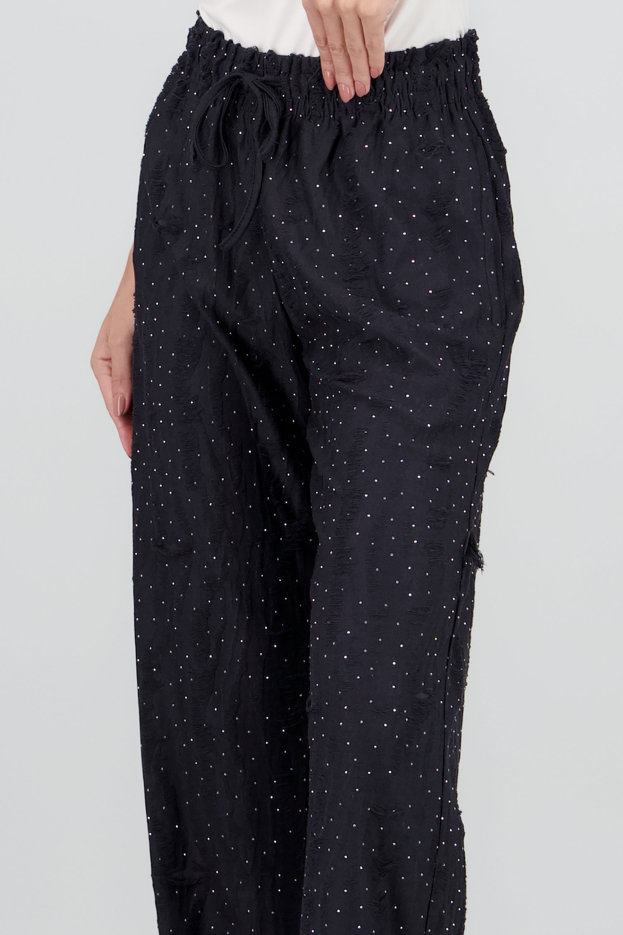 Pantalones destruccion rhinstones NEGRO