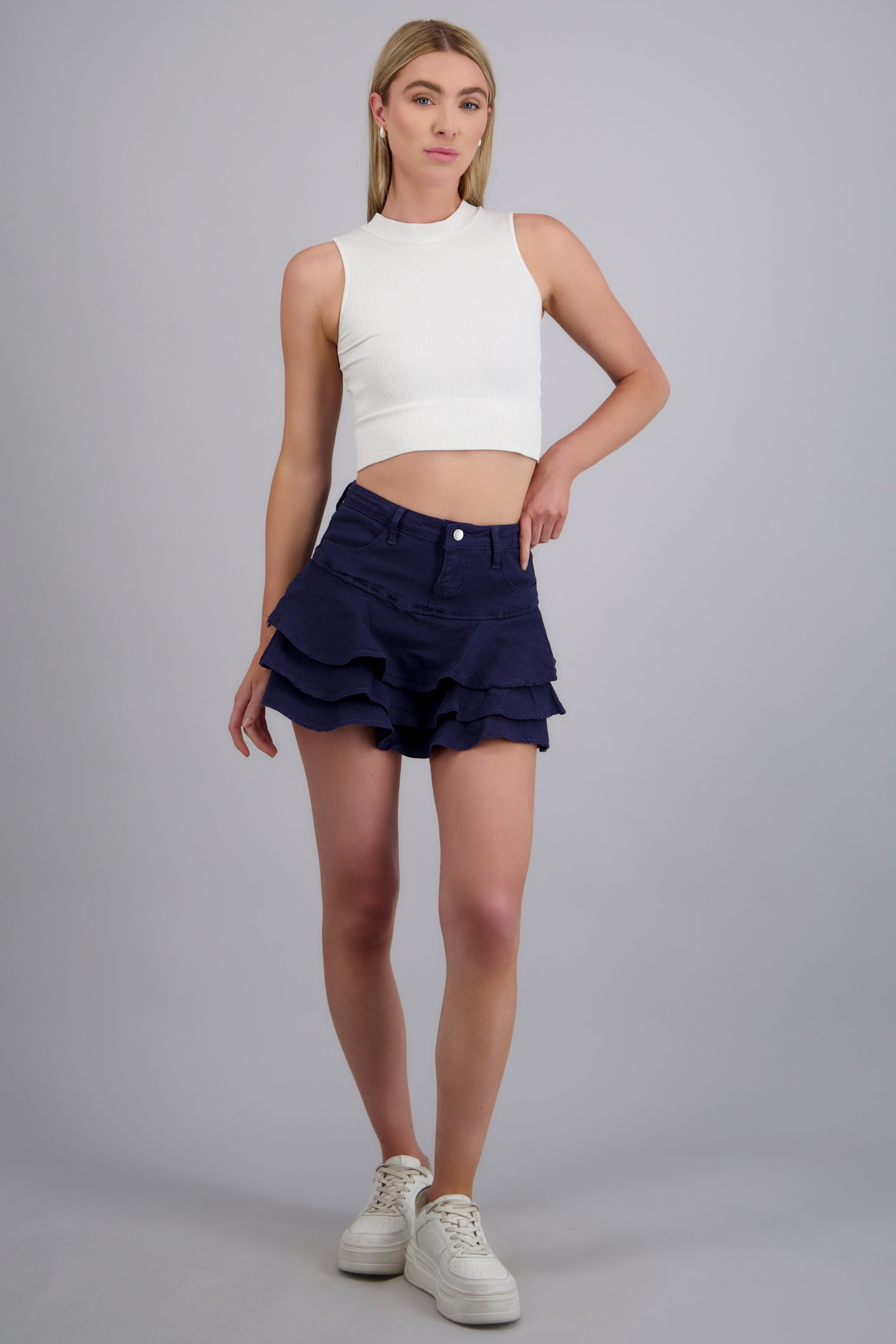 FALDA DENIM TRIPLE OLAN MARINO