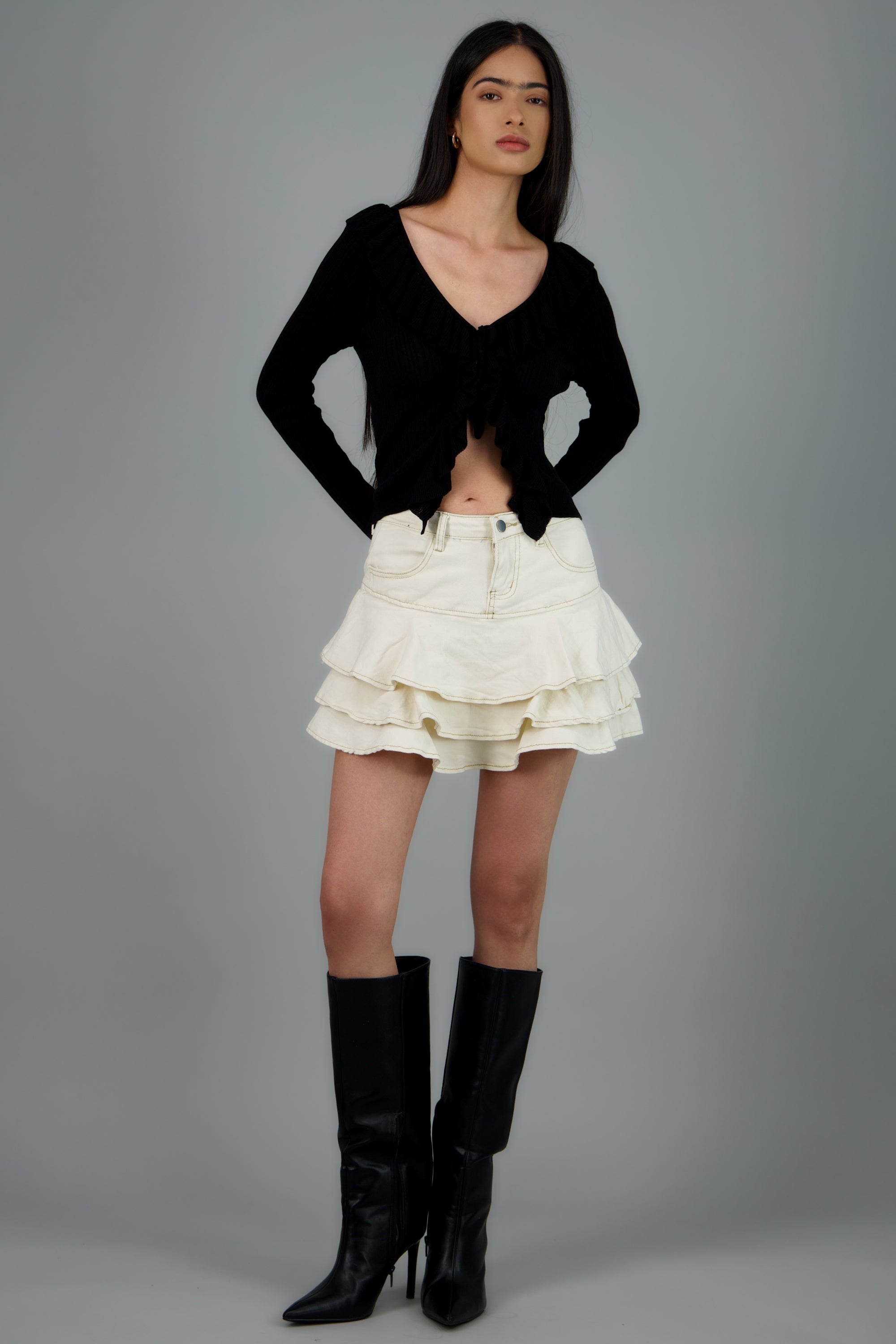 FALDA DENIM TRIPLE OLAN HUESO