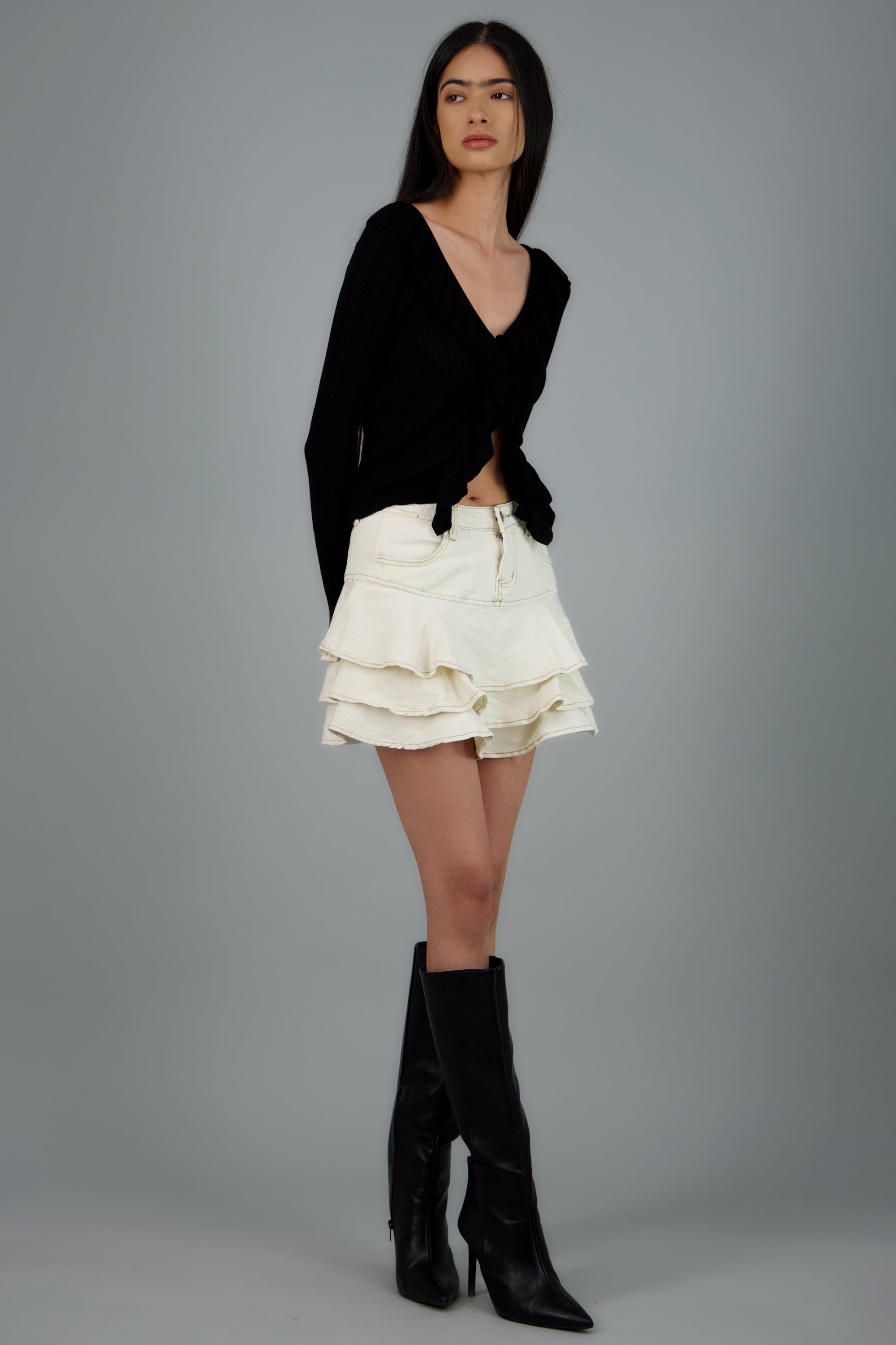 FALDA DENIM TRIPLE OLAN HUESO