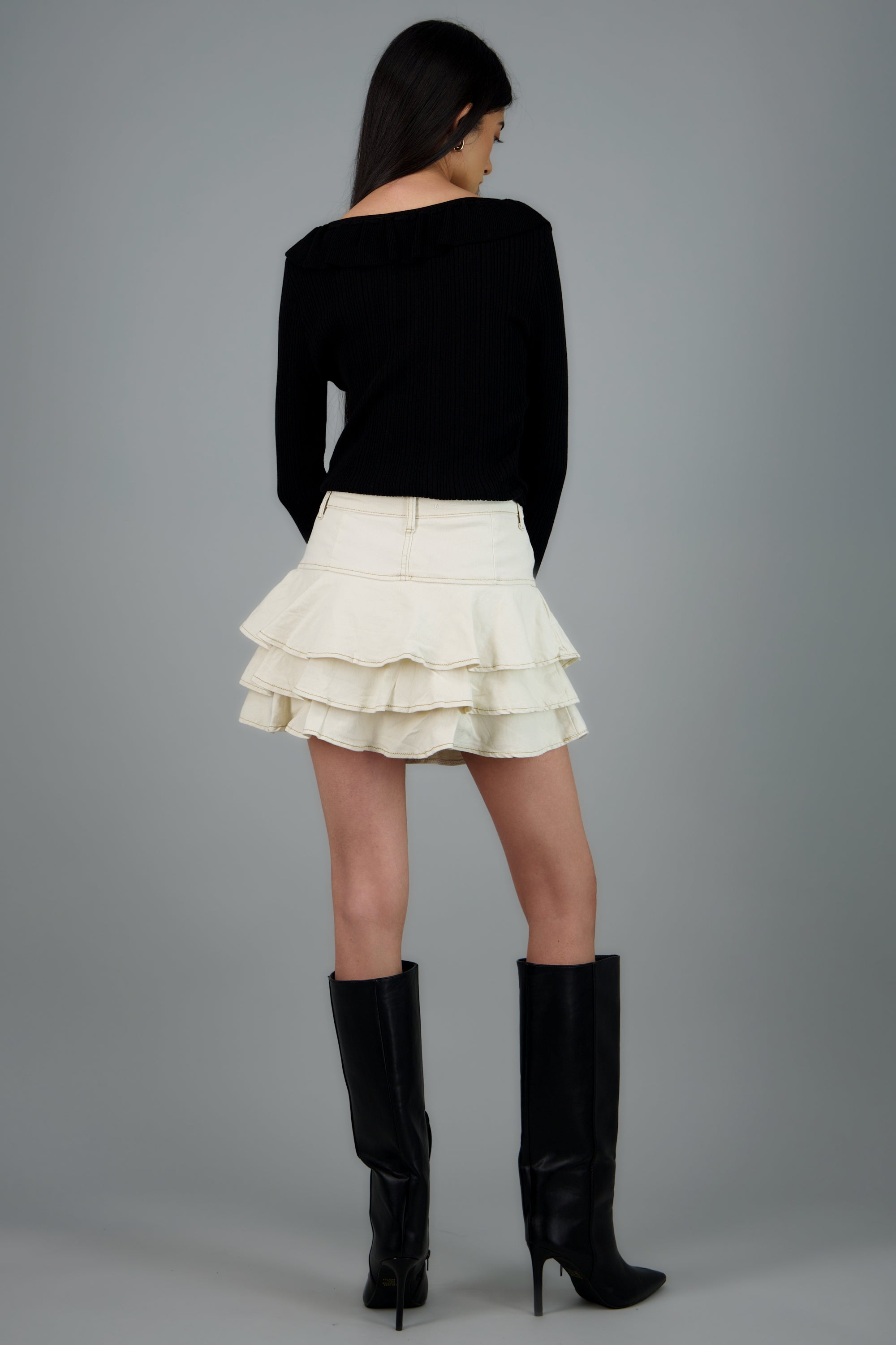 FALDA DENIM TRIPLE OLAN HUESO