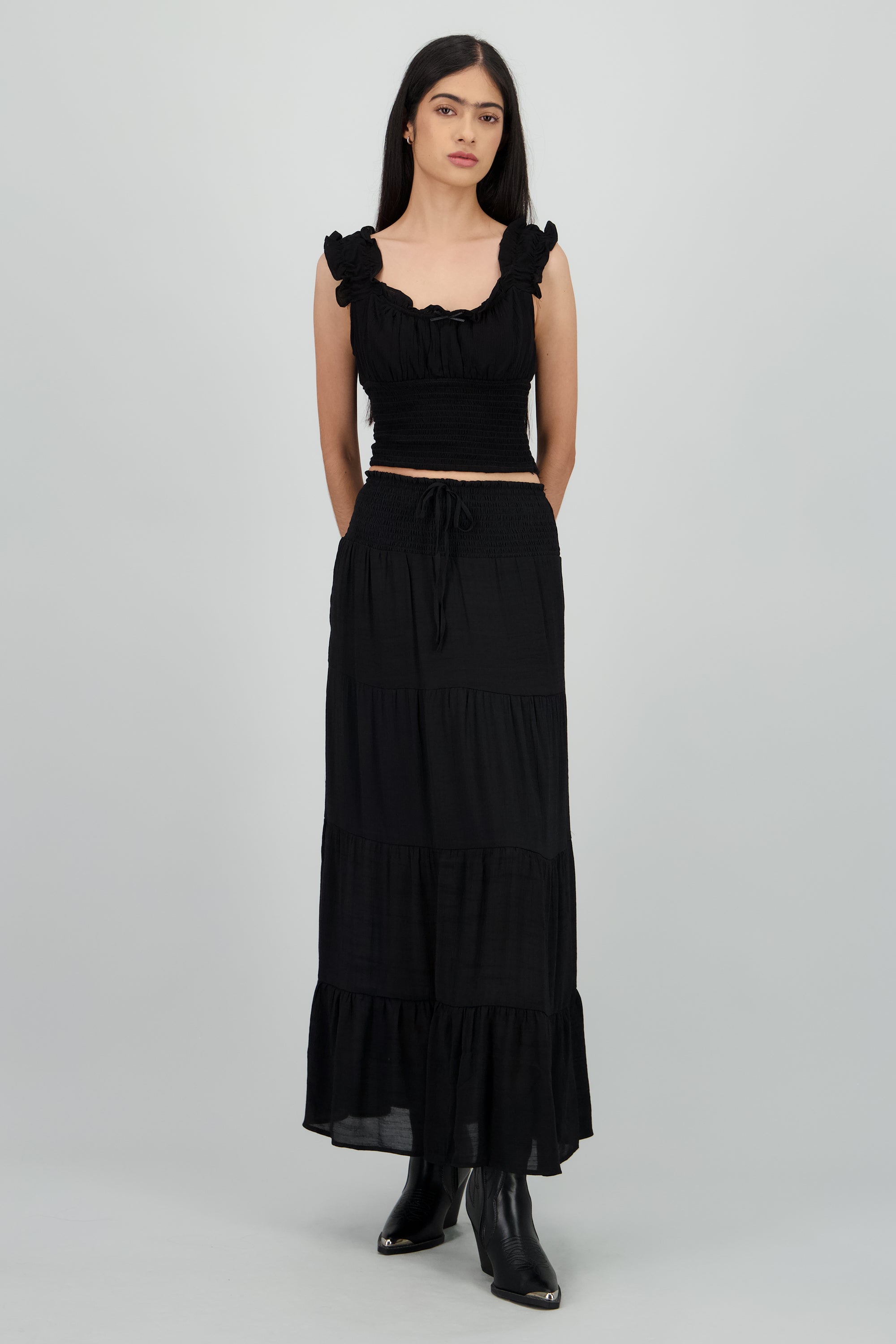 Falda maxi smock NEGRO