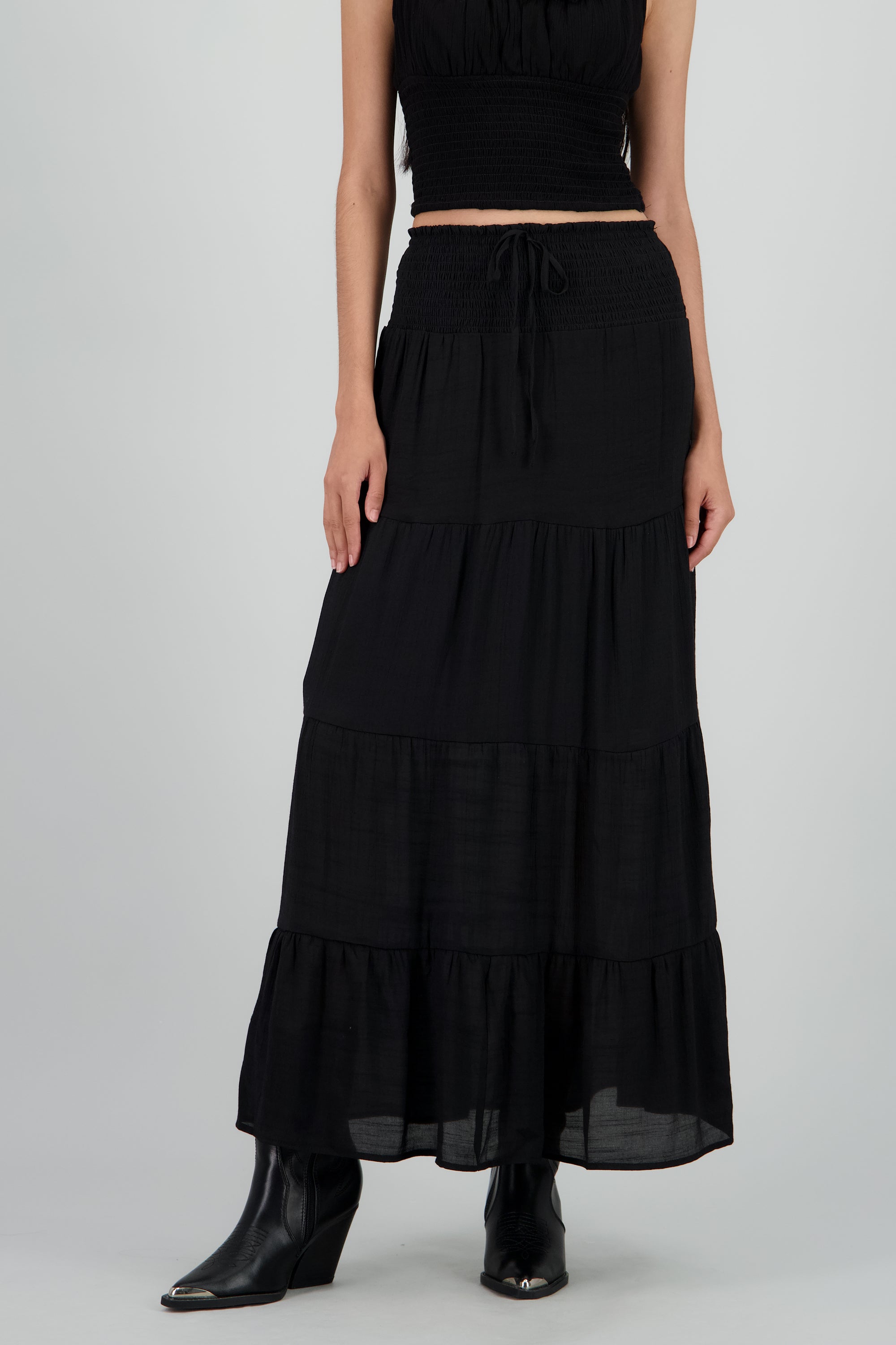 Falda maxi smock NEGRO