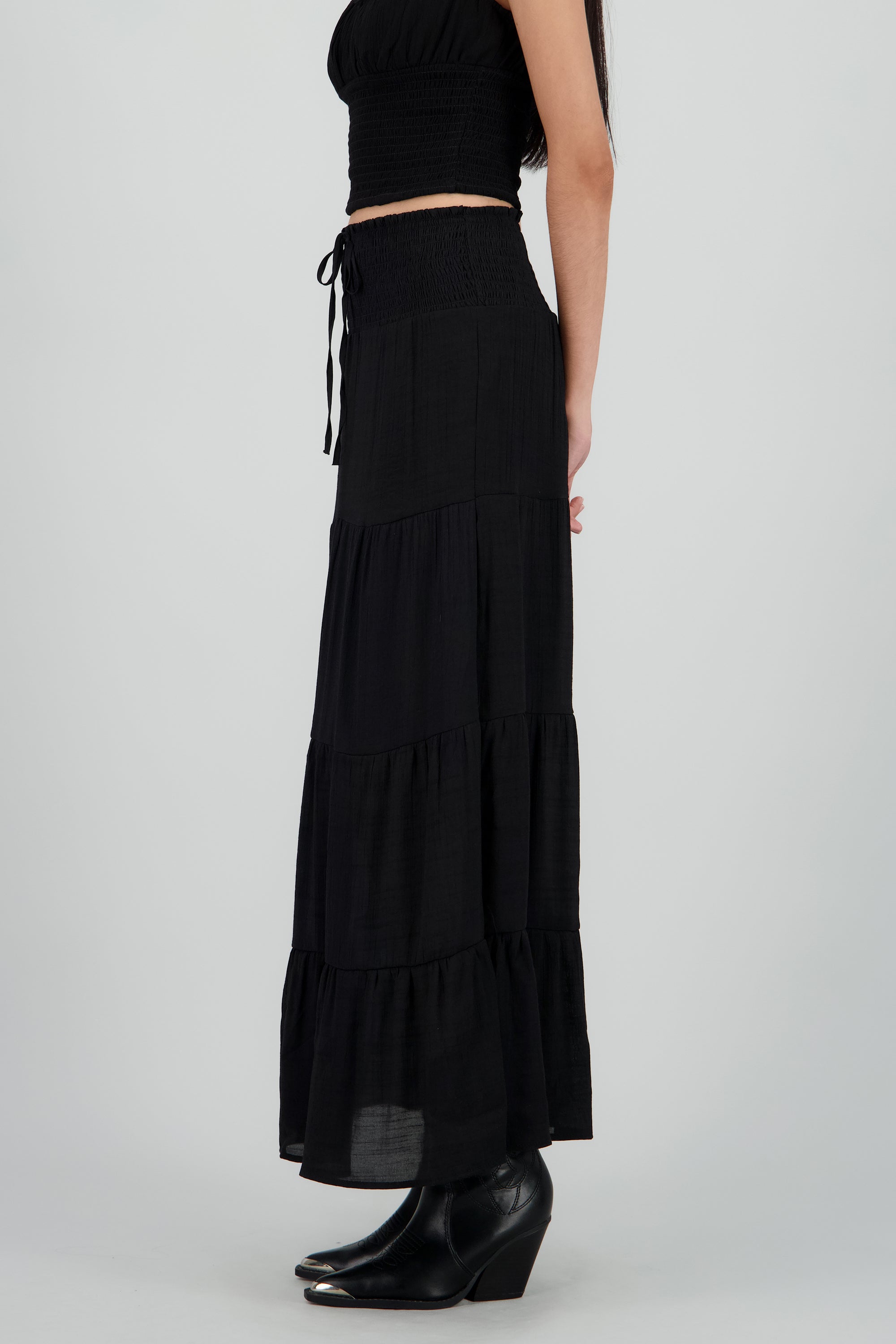 Falda maxi smock NEGRO