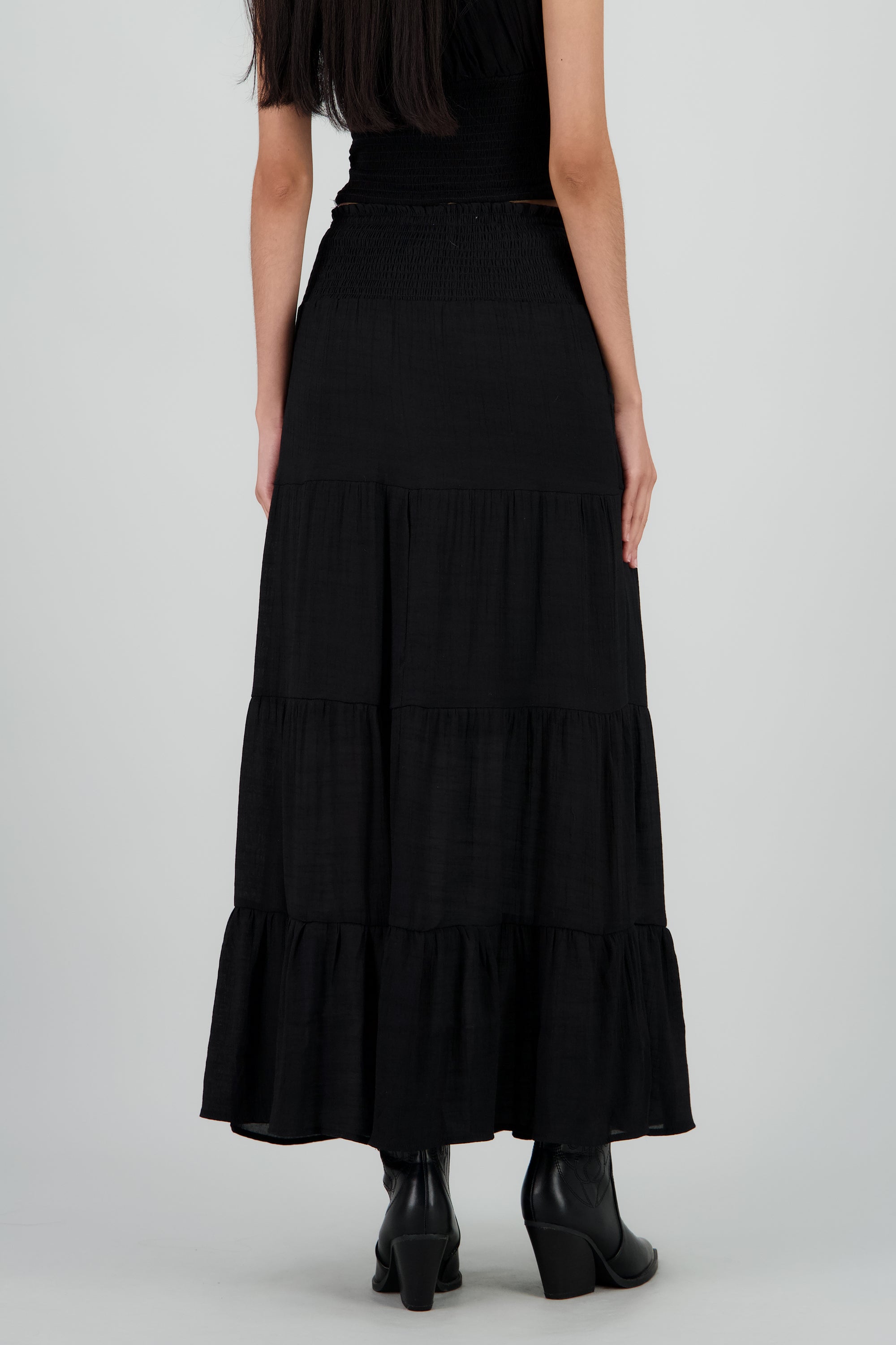 Falda maxi smock NEGRO