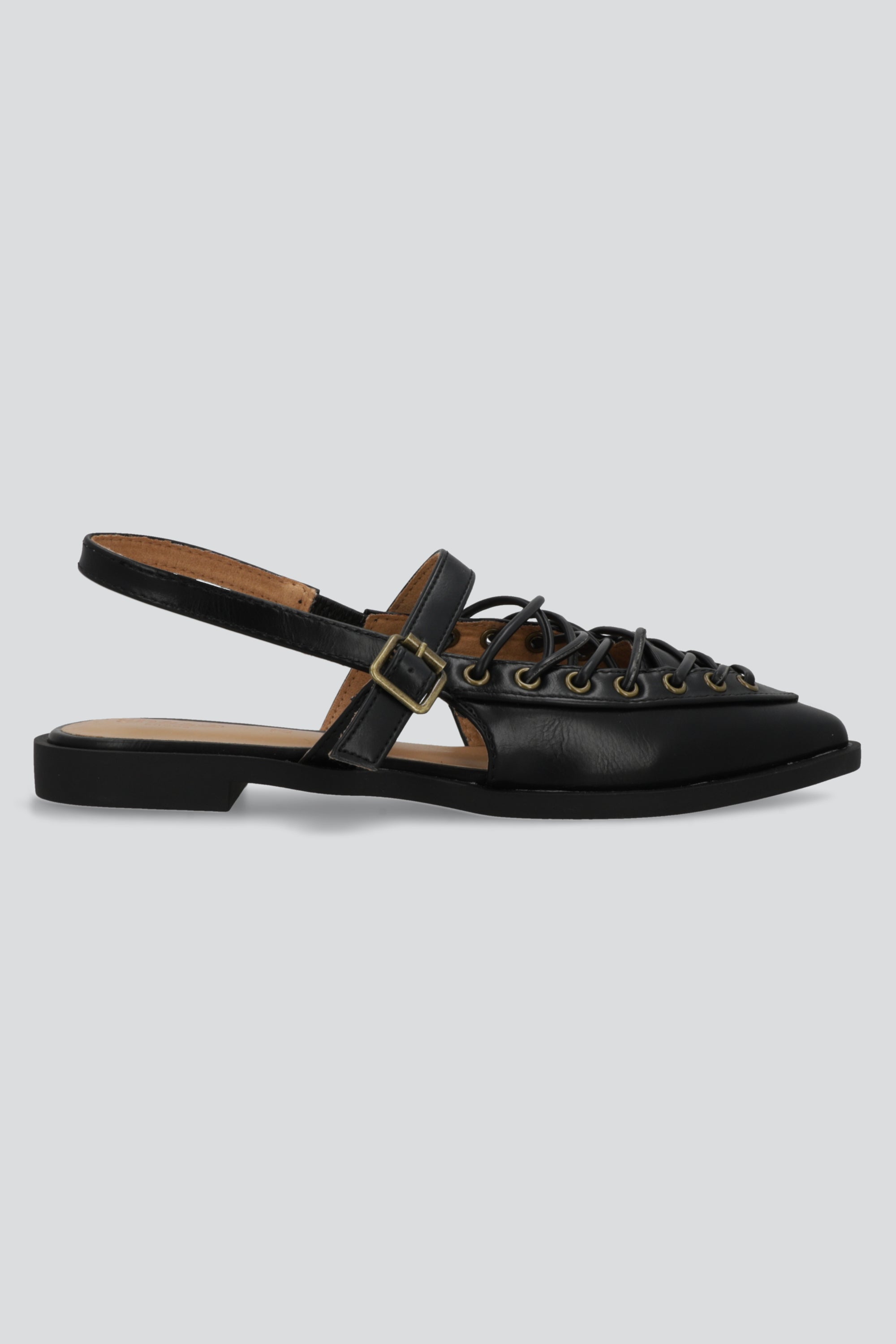Flat puntal lace slingback NEGRO