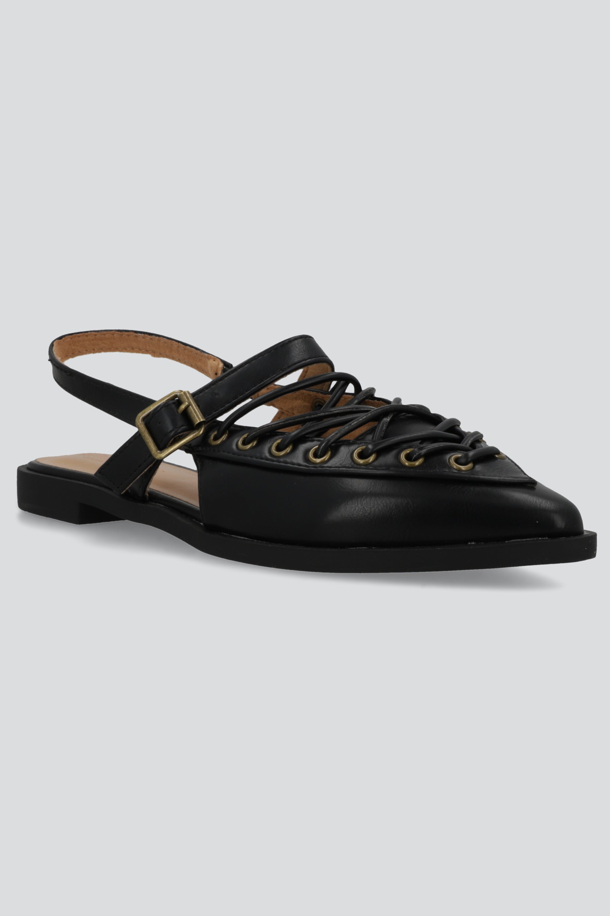 Flat puntal lace slingback NEGRO