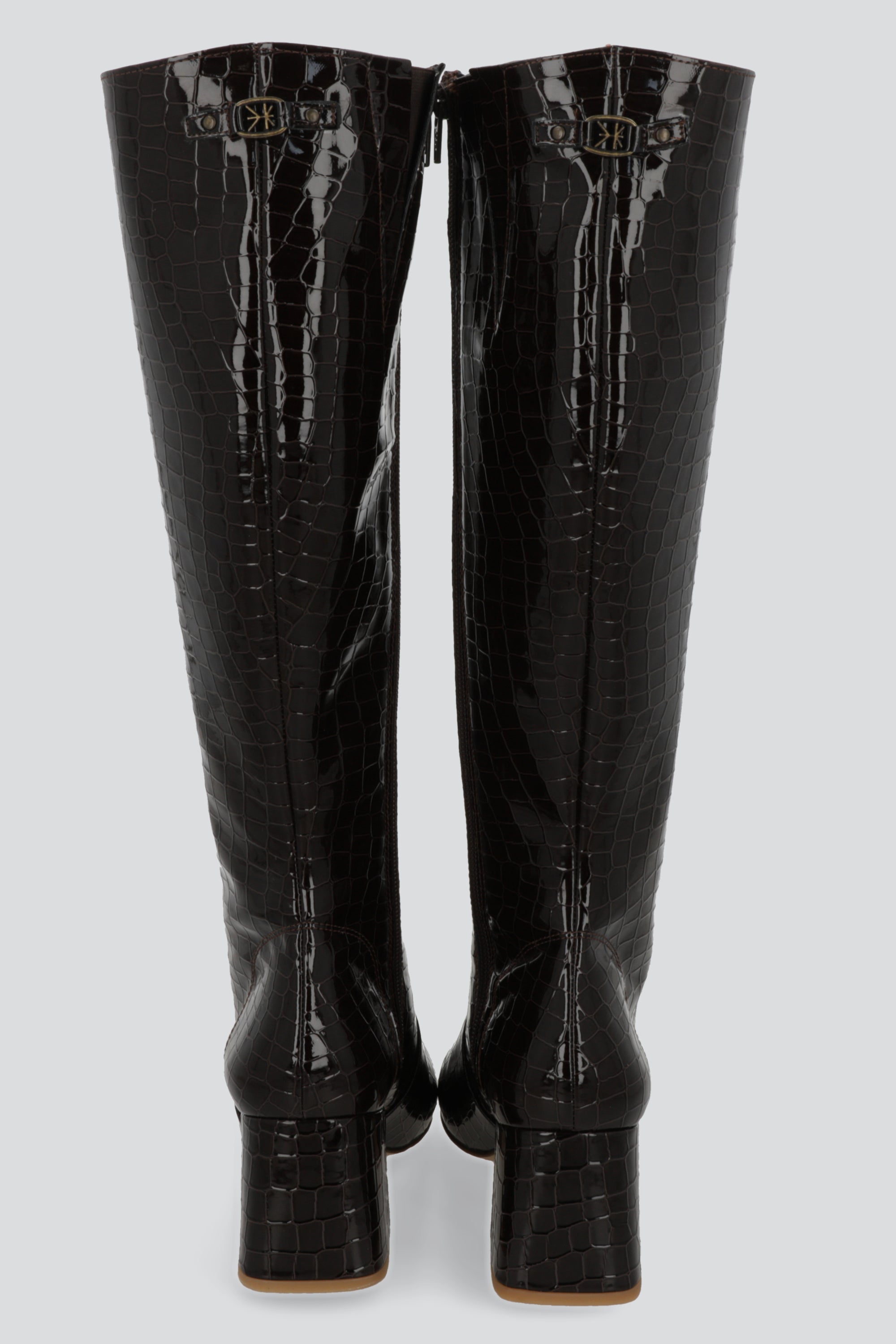 Bota larga punta cuadrada tacon ancho CAFE