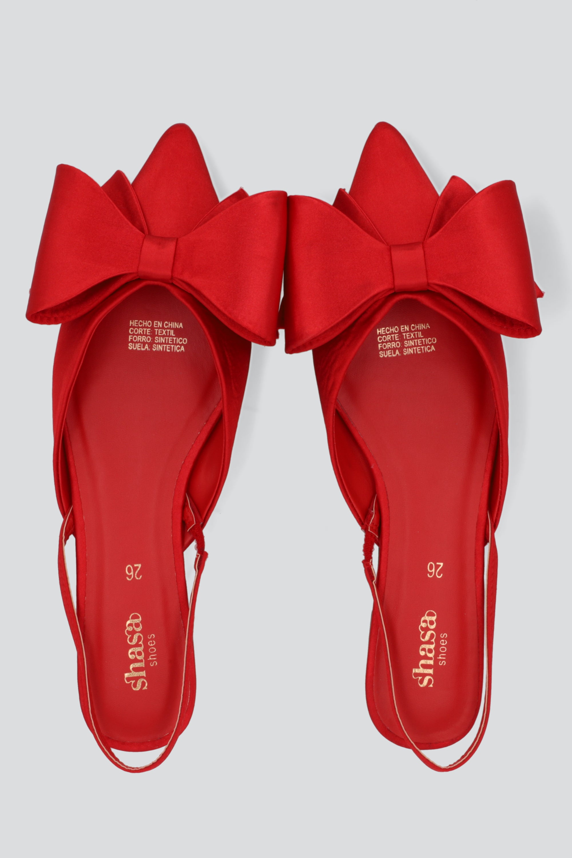 Flat puntal slingback moño satin ROJO