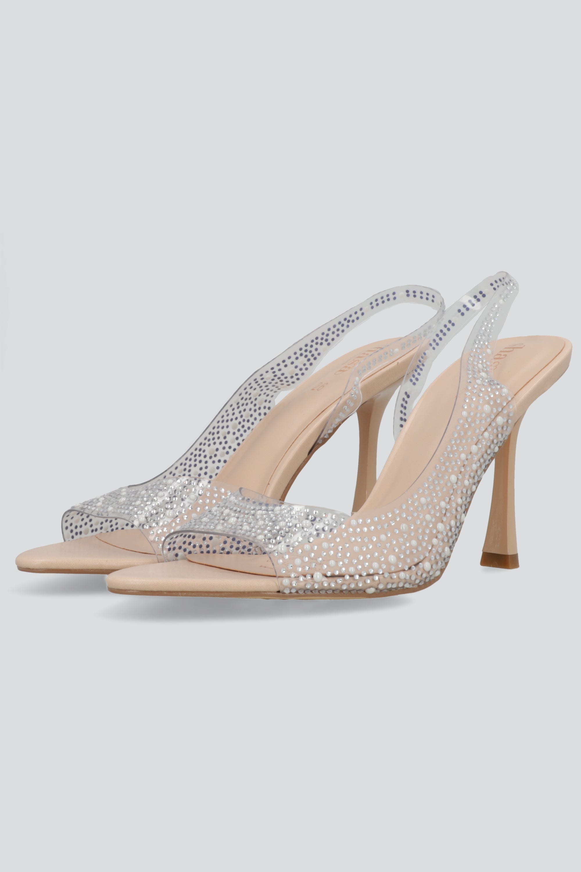 Tacon puntal peep toe transparente aplicaciones NUDE