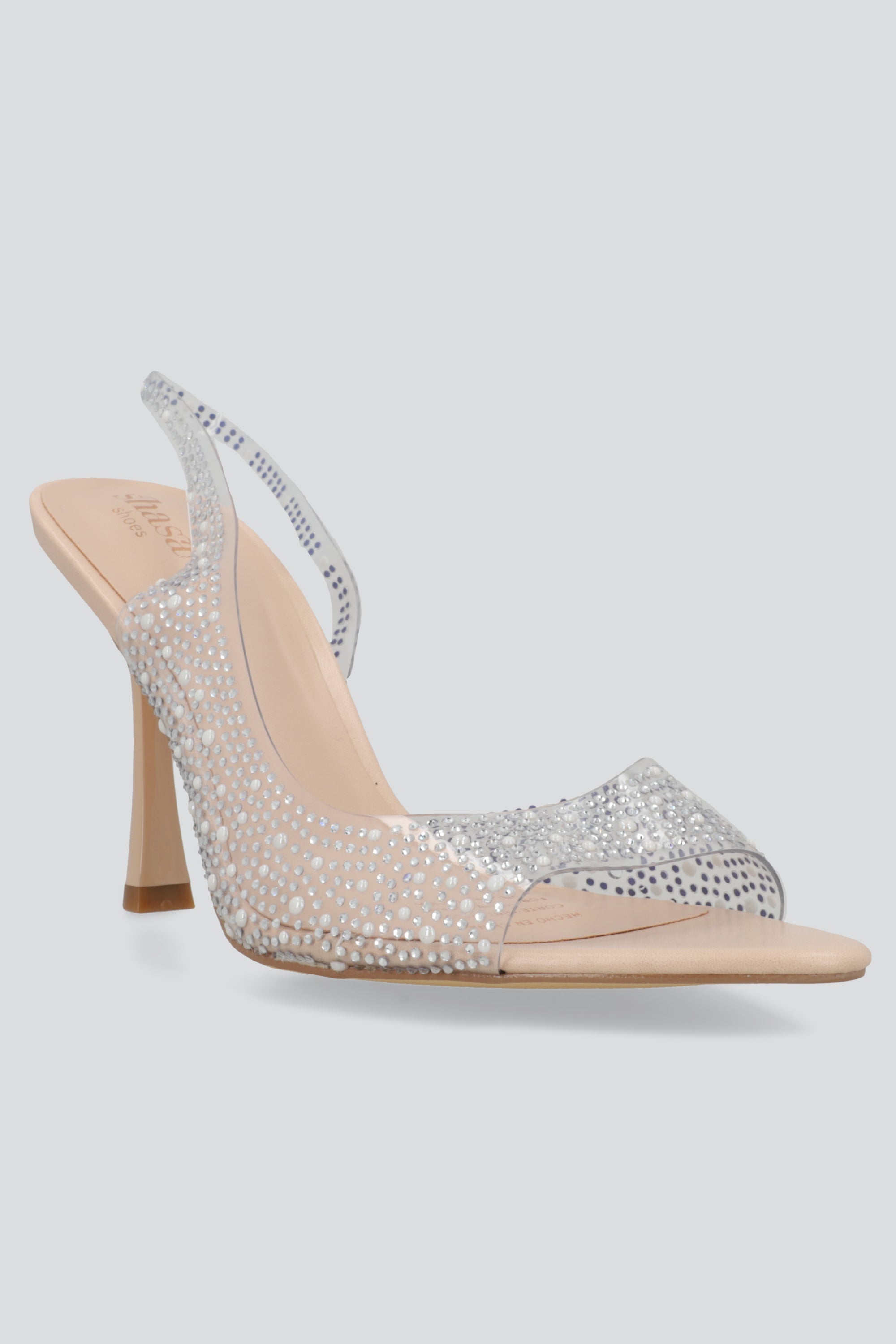 Tacon puntal peep toe transparente aplicaciones NUDE