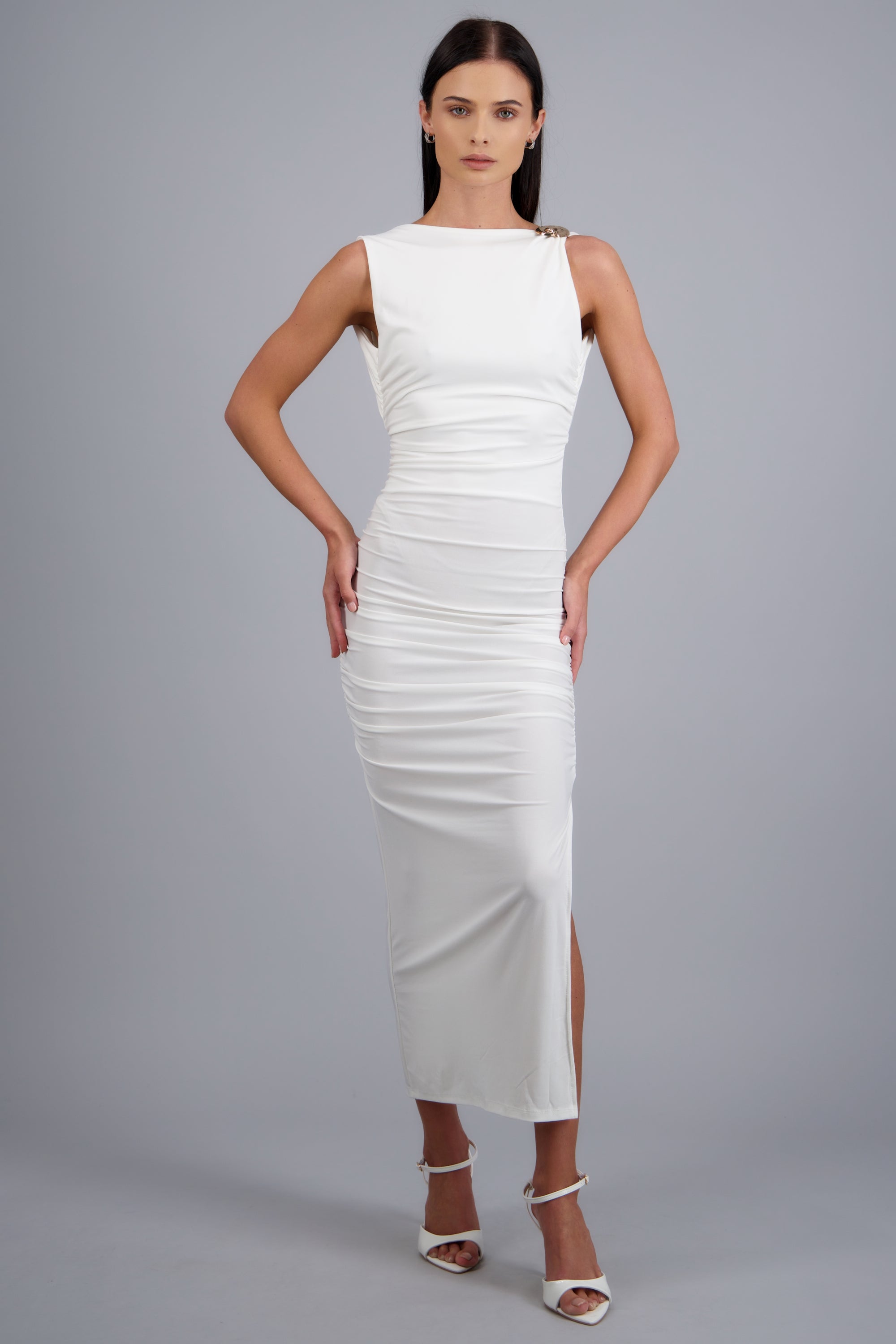 Tacon puntal charol peep toe tiras BLANCO