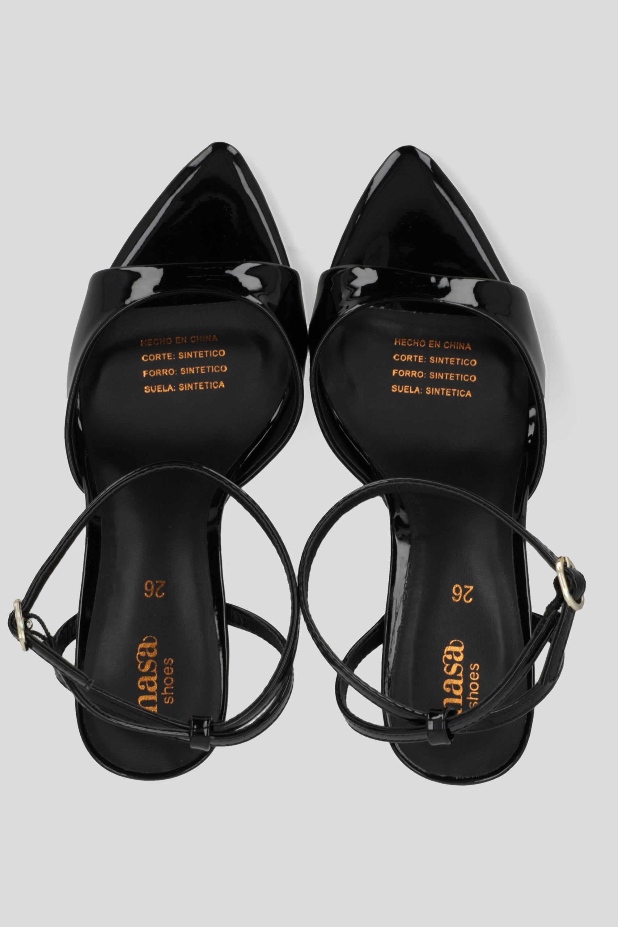 Tacon puntal charol peep toe tiras NEGRO