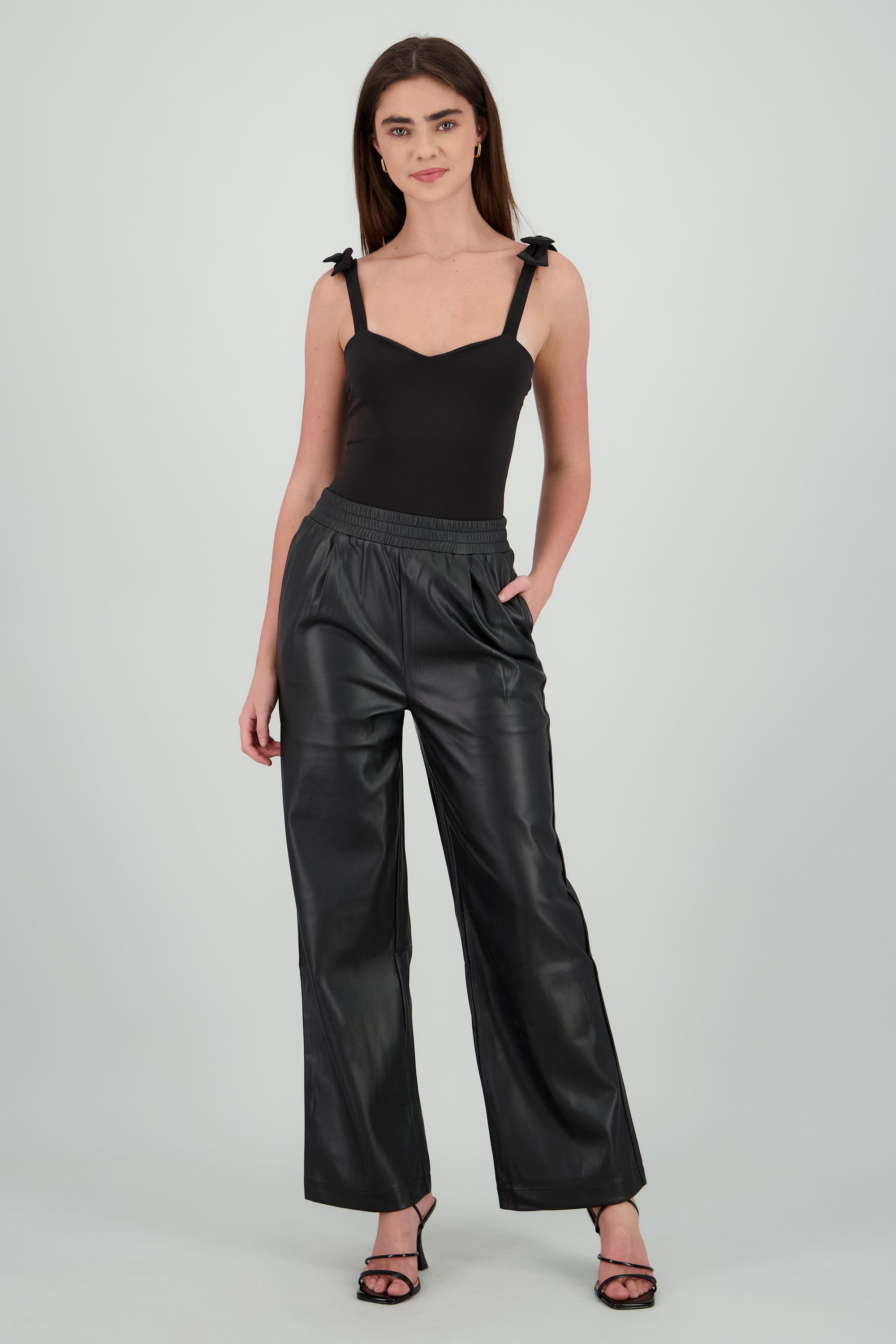 Pantalones pu pretina resorte NEGRO