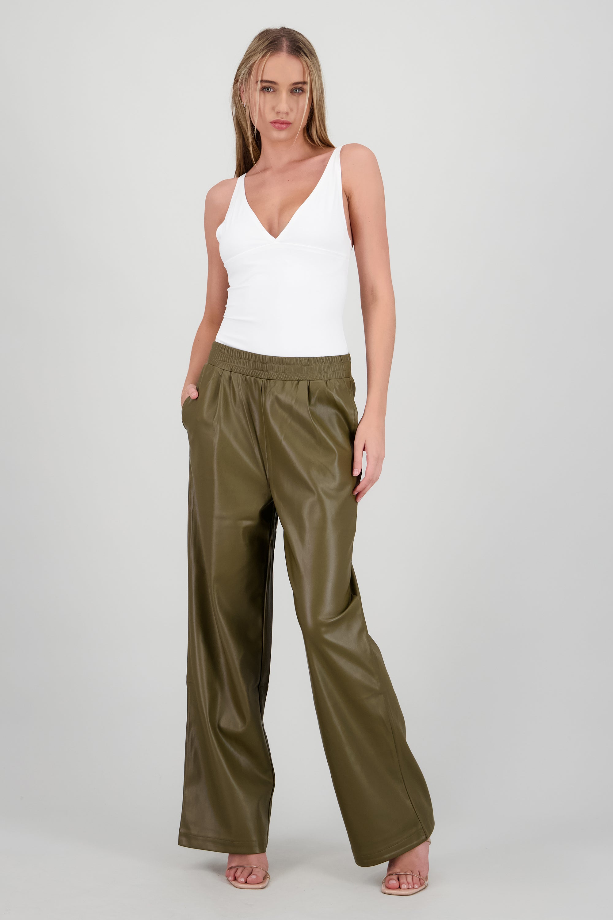 Pantalones pu pretina resorte OLIVO