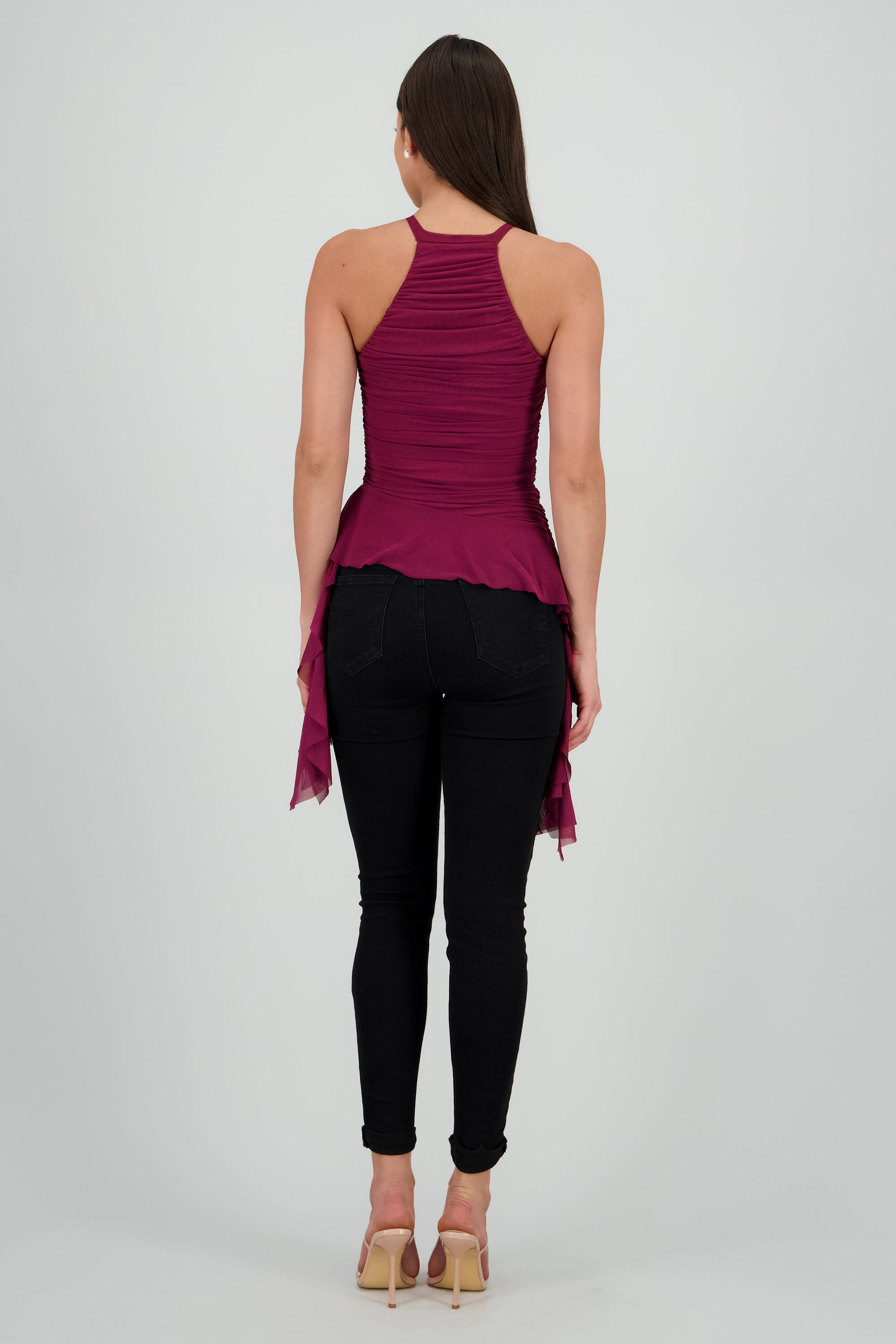 Top halter de mesh con tiras y olanes BUGAMBILIA