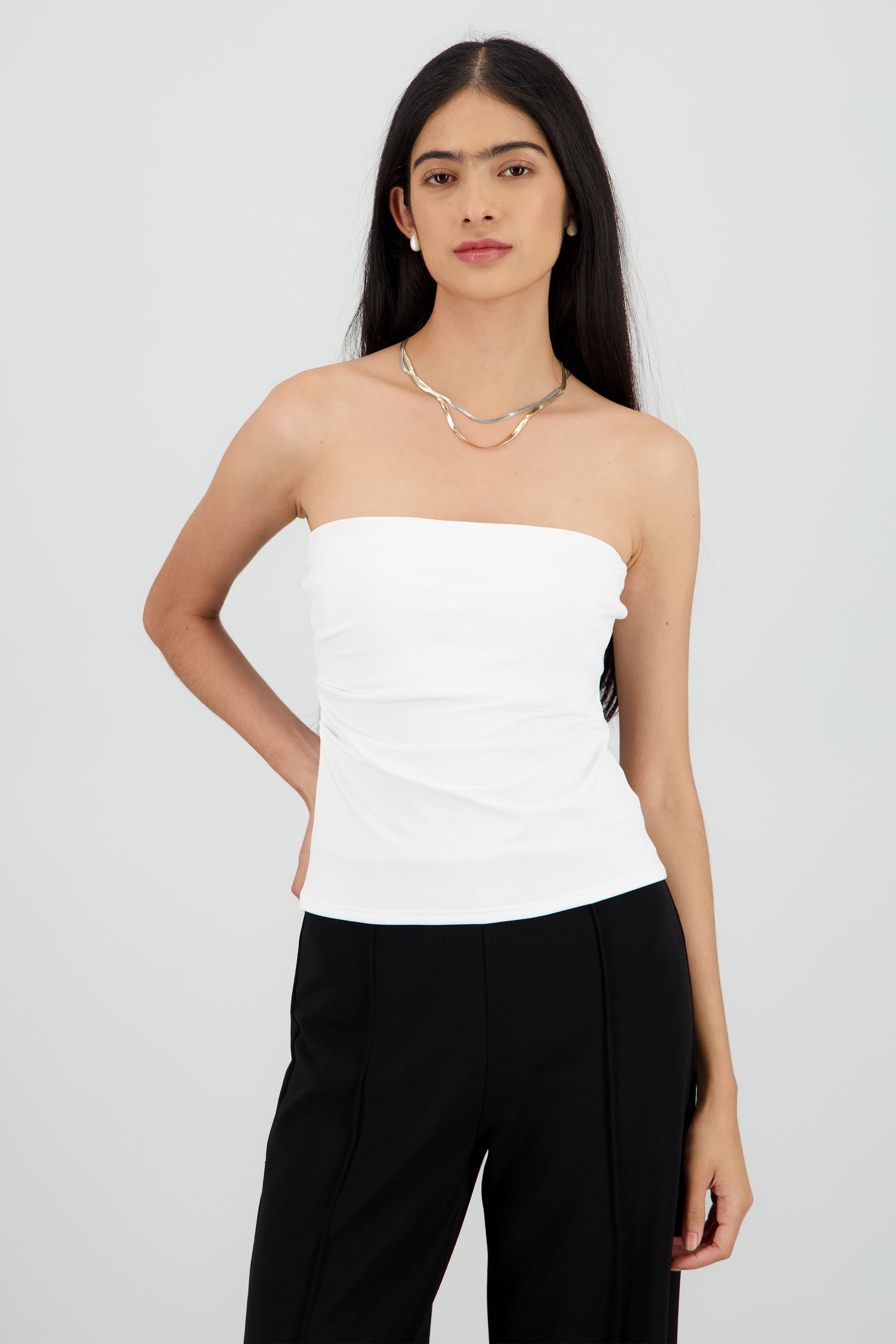 Top strapless detalle frunces BLANCO
