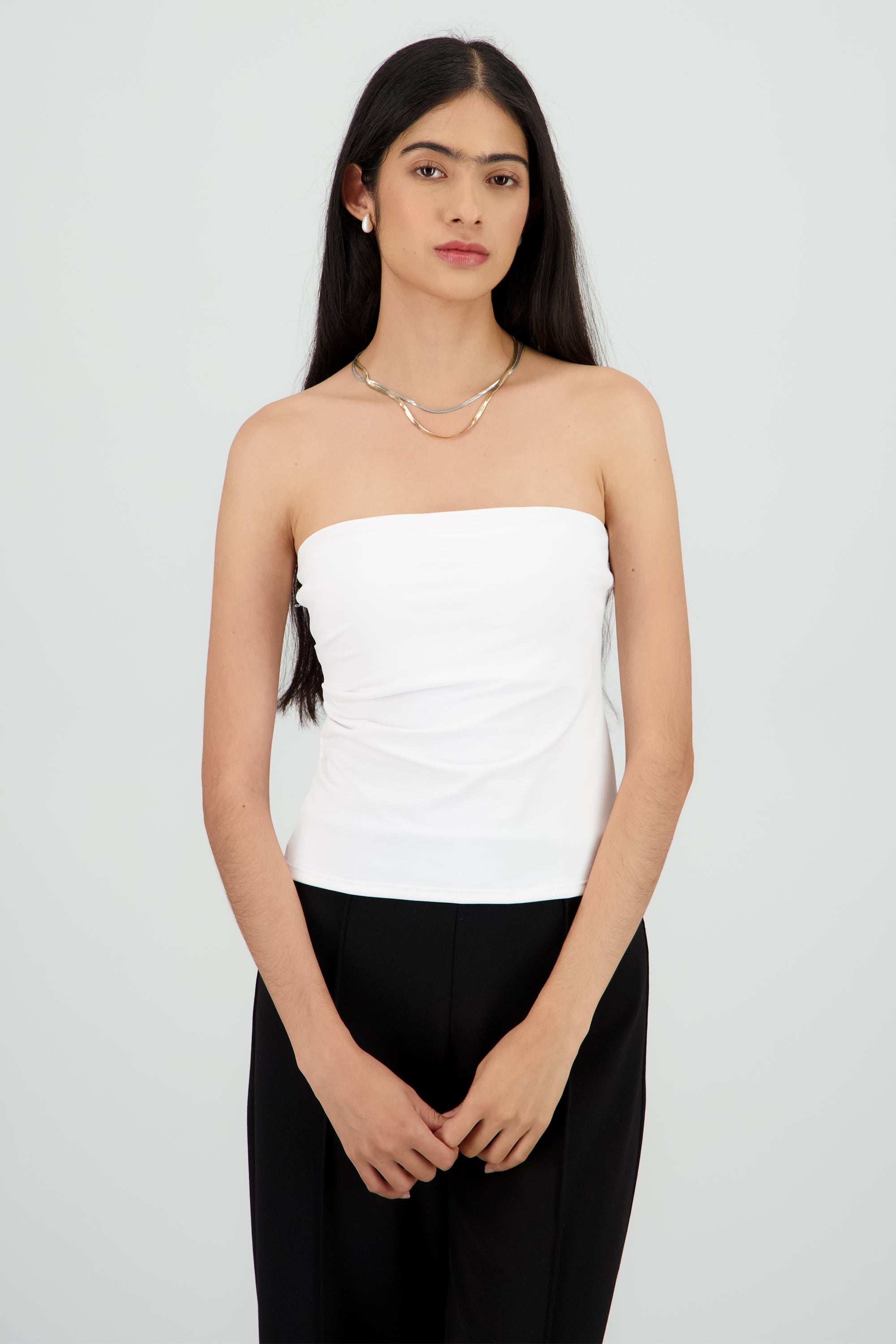 Top strapless detalle frunces BLANCO