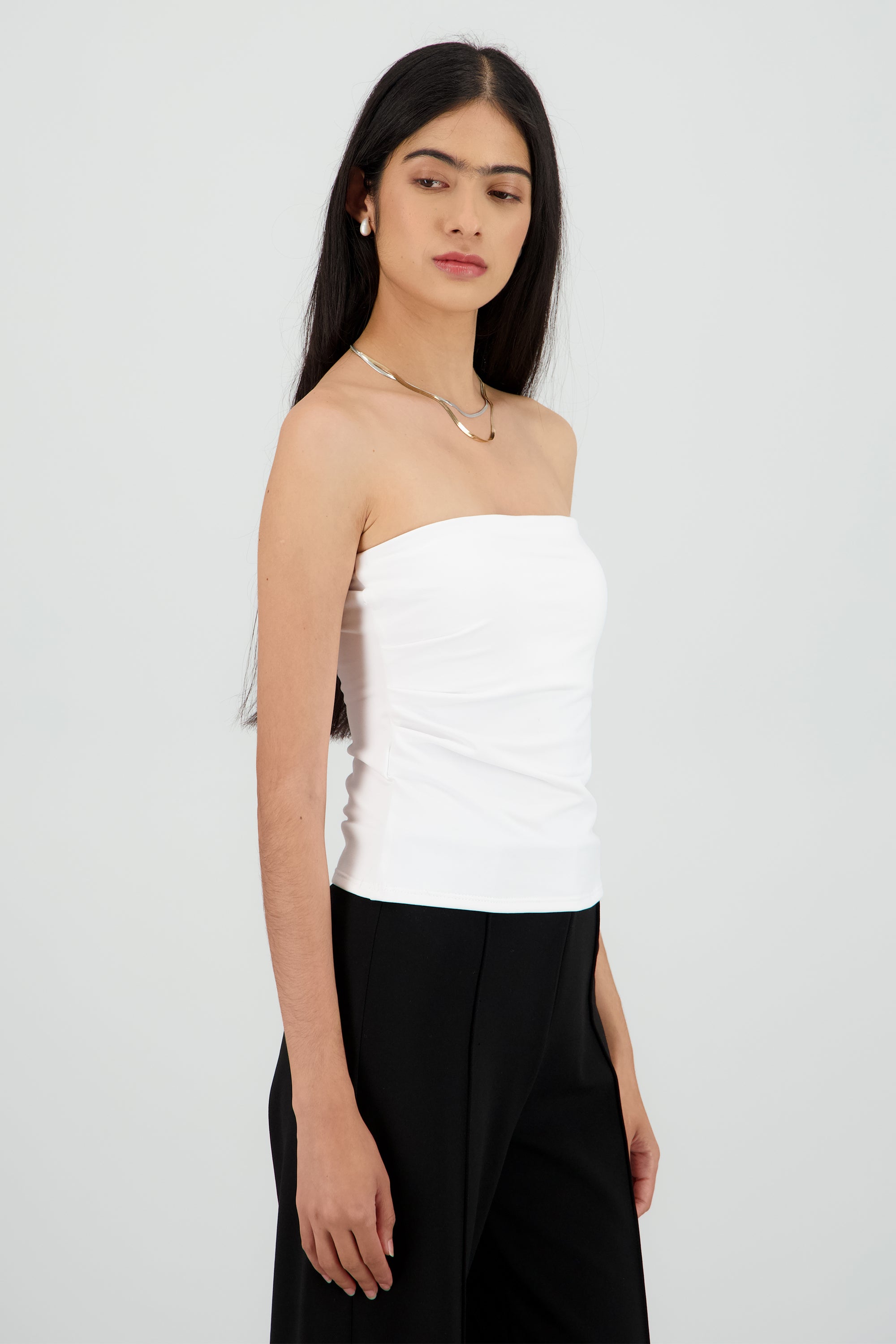 Top strapless detalle frunces BLANCO