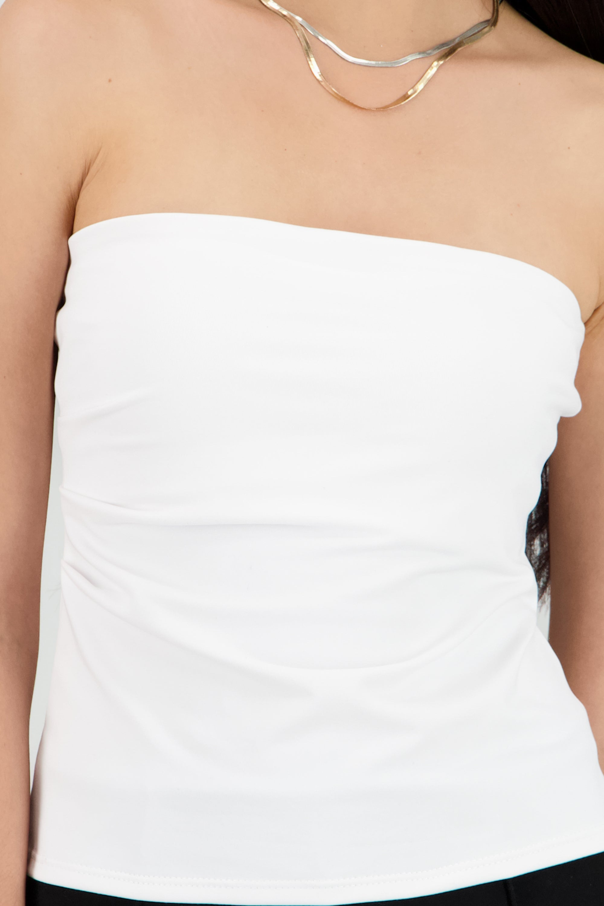 Top strapless detalle frunces BLANCO