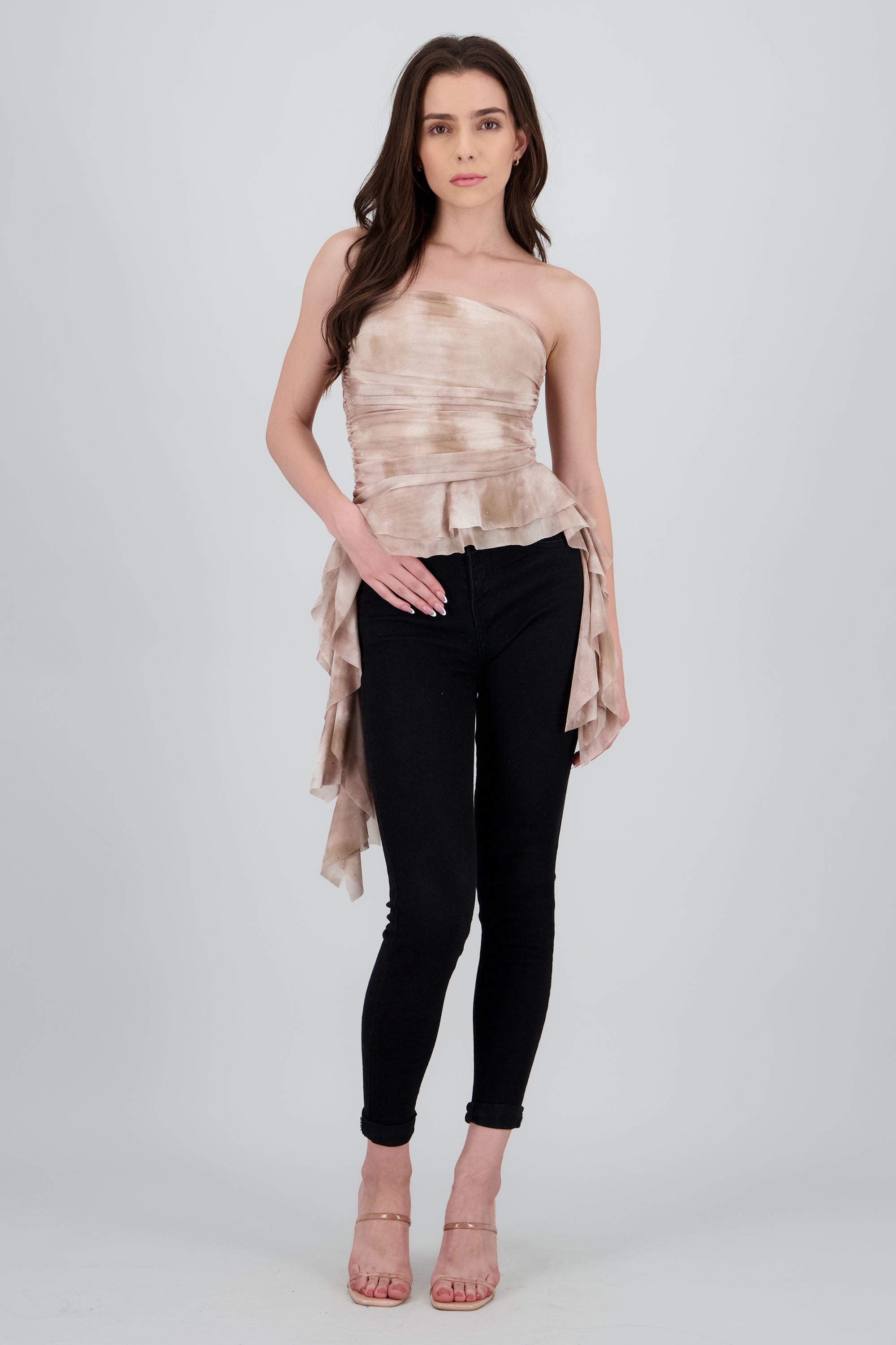 Top degradado de mesh con brillos BEIGE