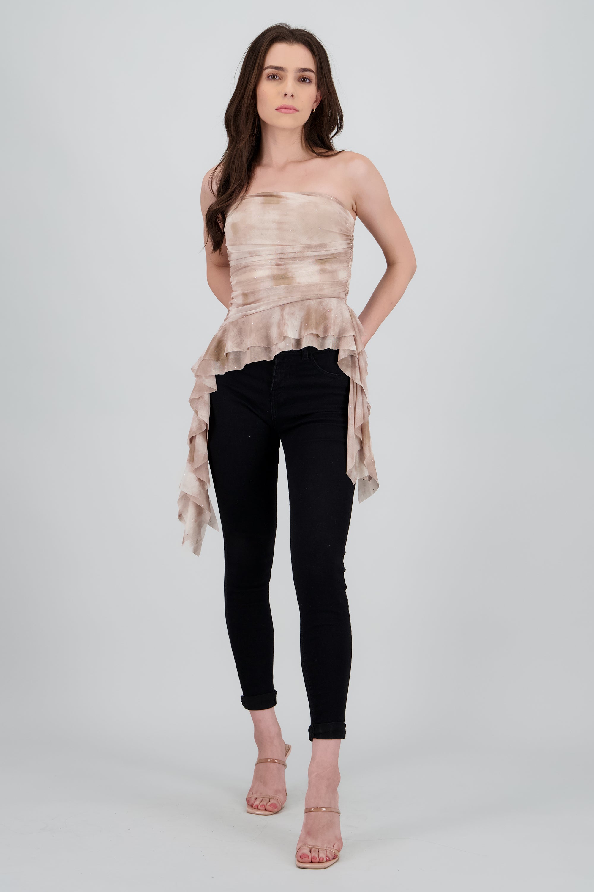 Top degradado de mesh con brillos BEIGE