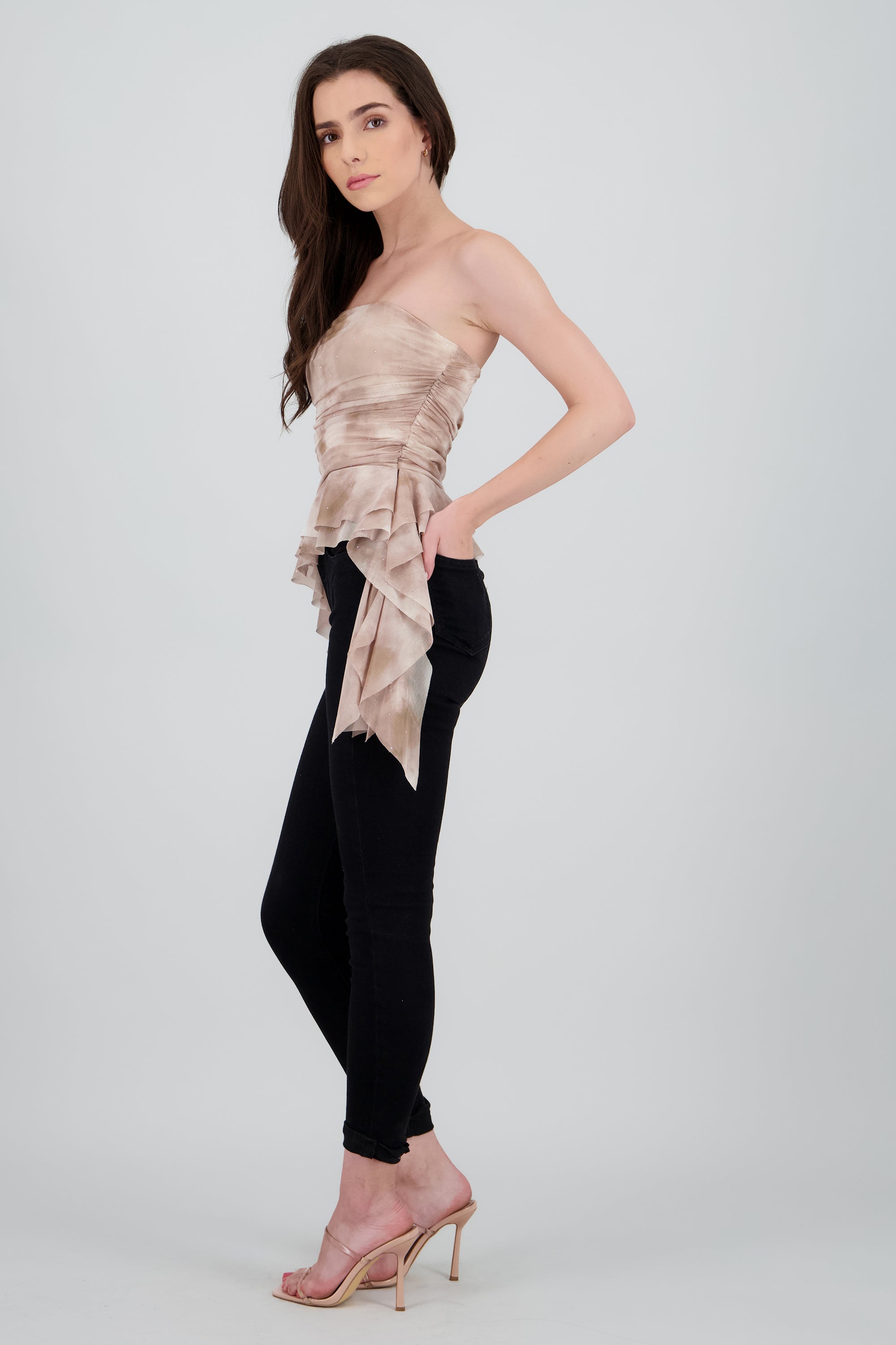 Top degradado de mesh con brillos BEIGE