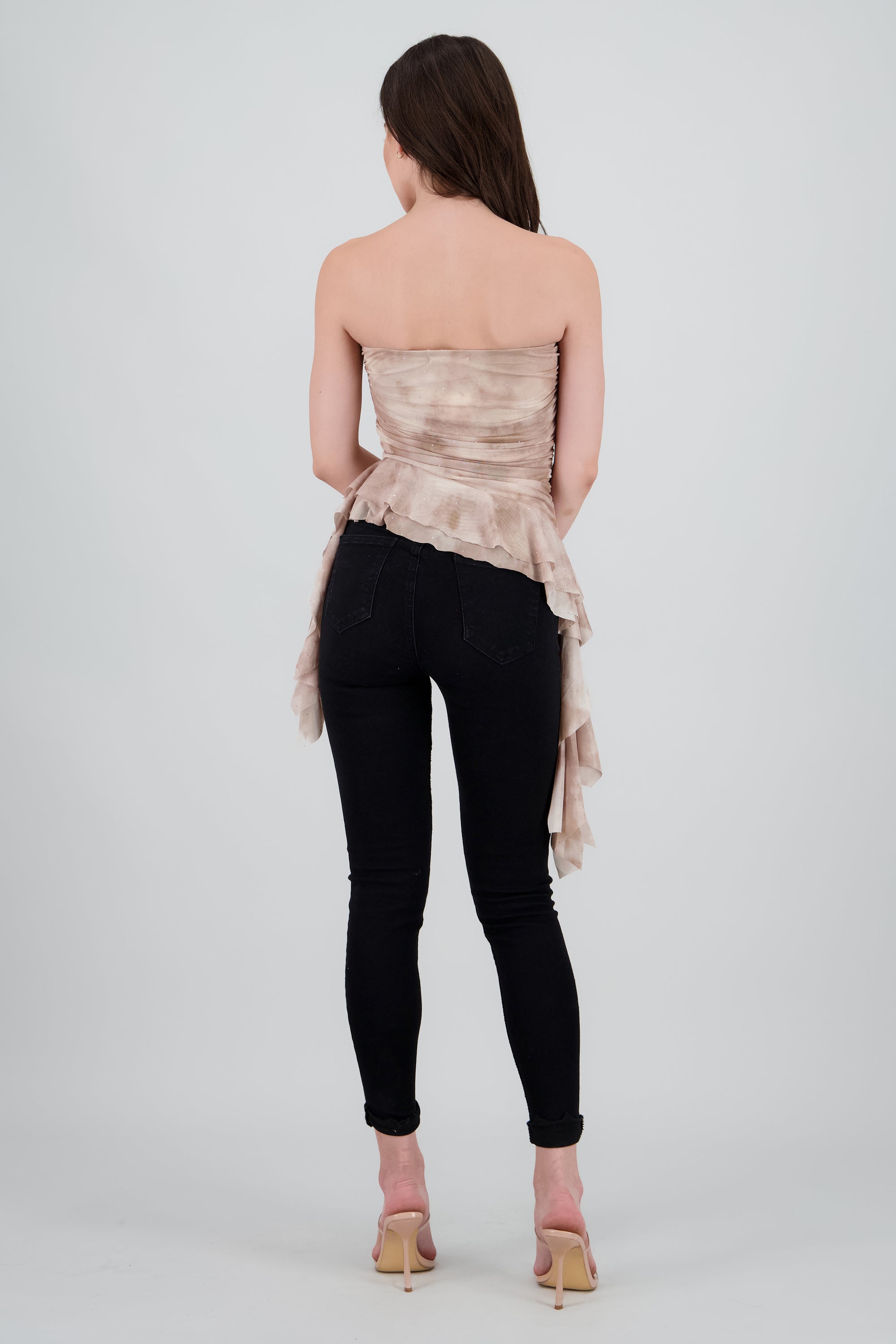 Top degradado de mesh con brillos BEIGE