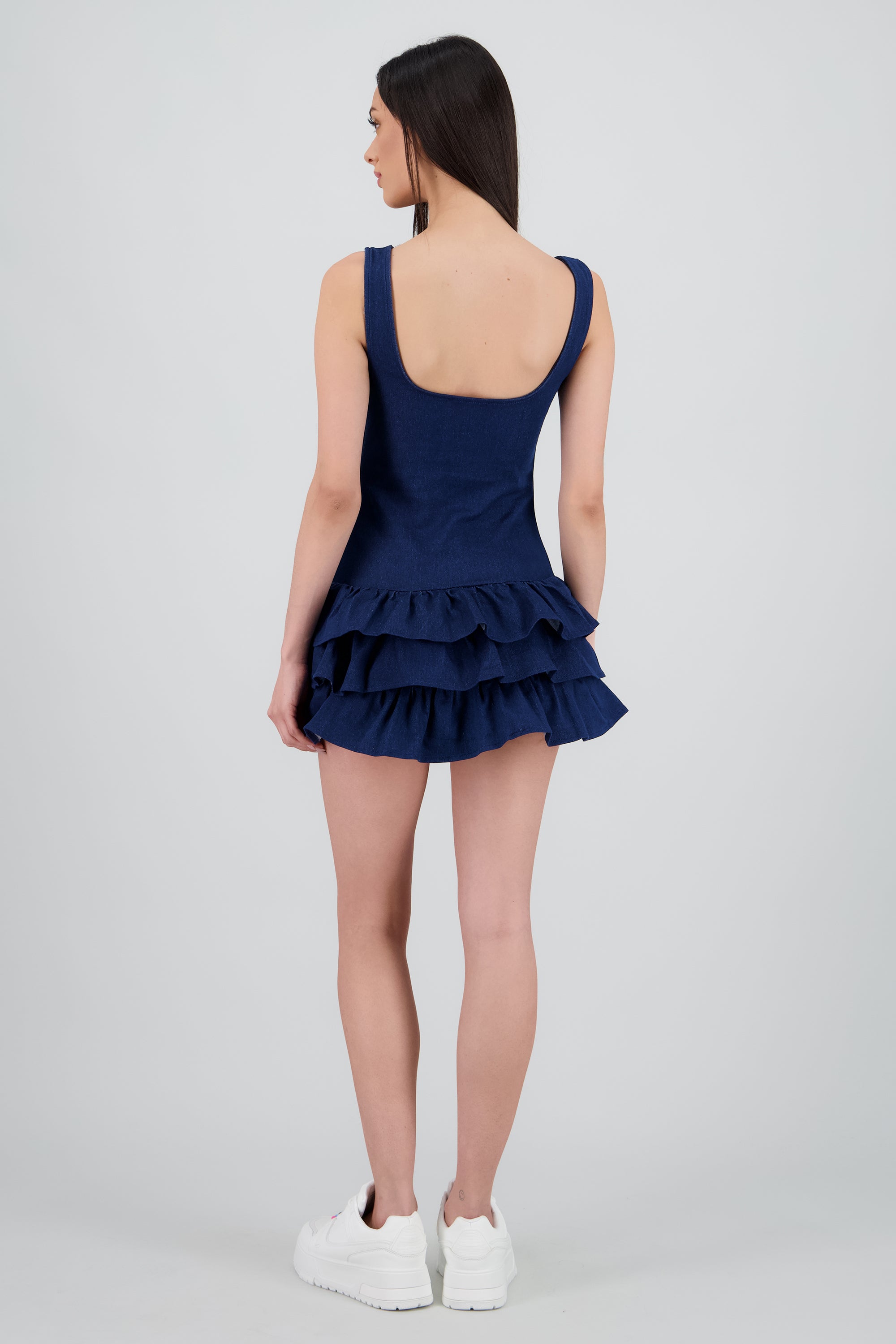 Vestido denim con olanes DARK WASH