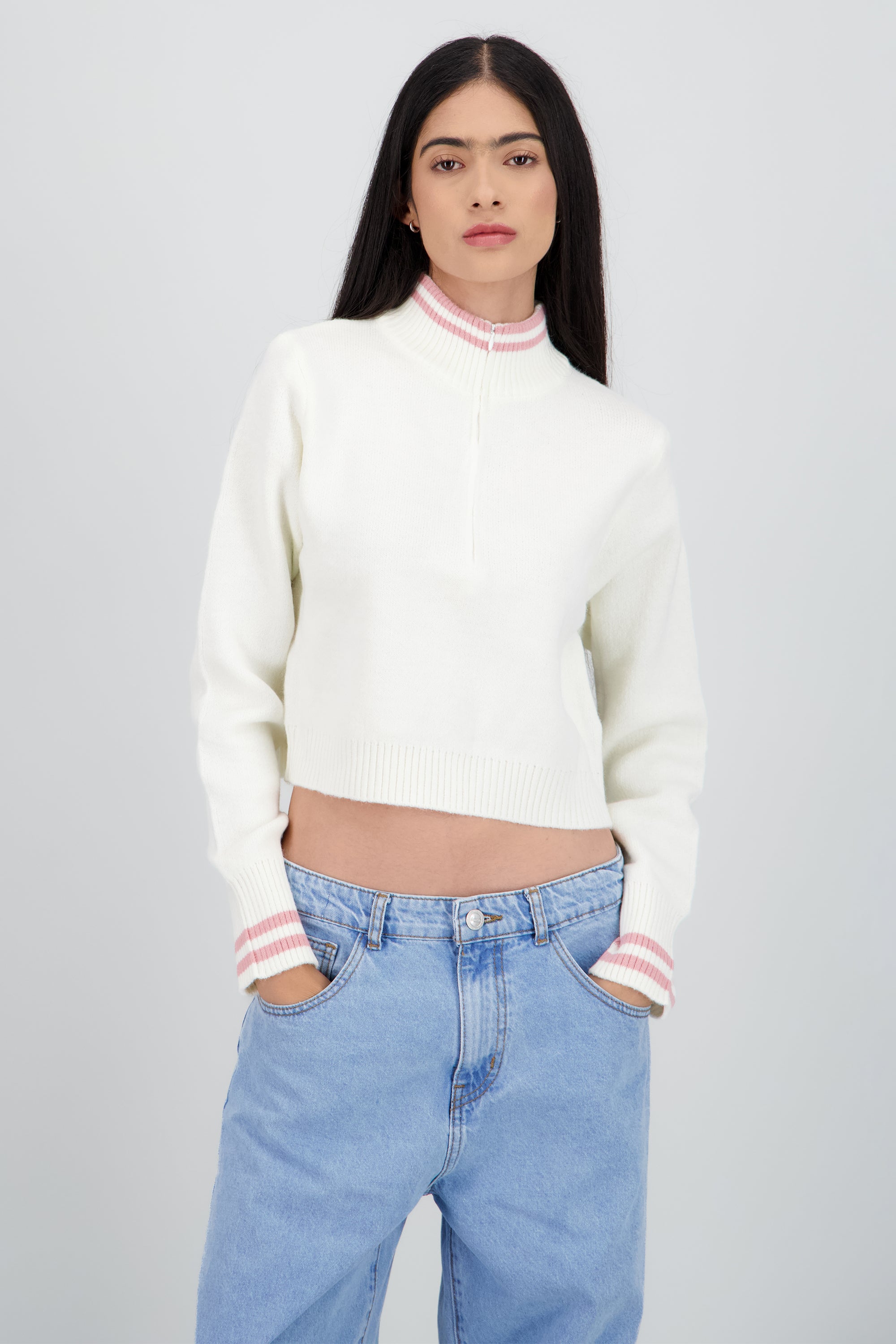 Sueter cierre con contraste BLANCO COMBO