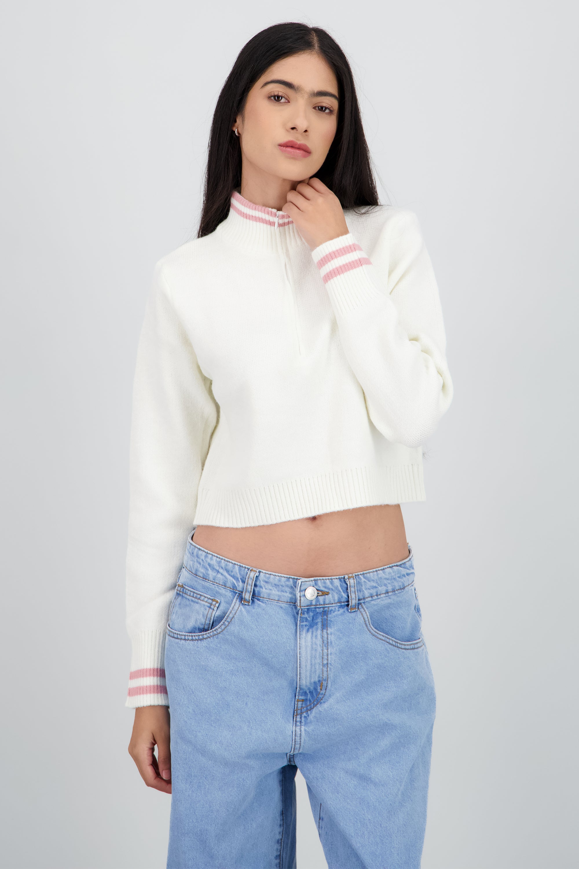 Sueter cierre con contraste BLANCO COMBO