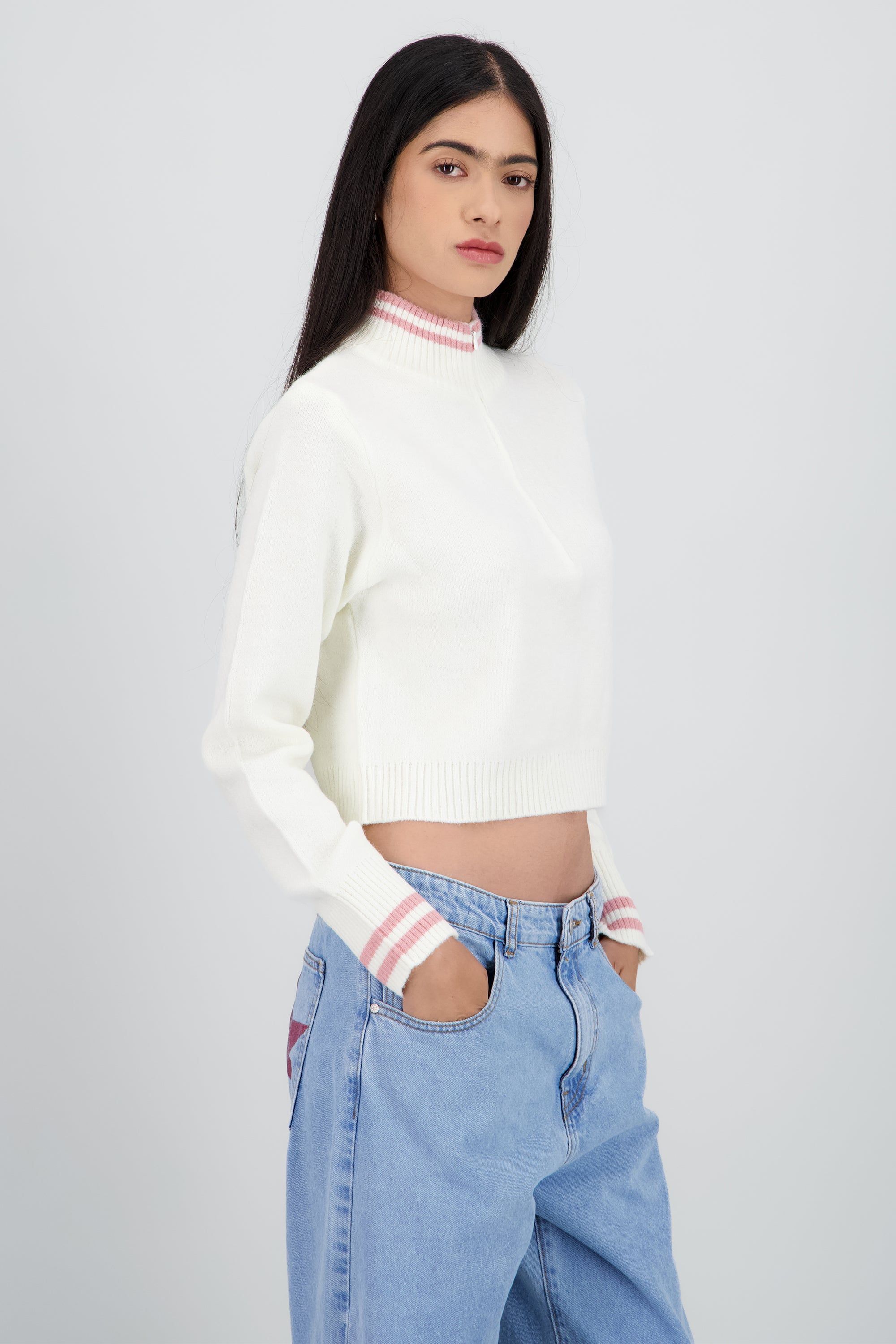 Sueter cierre con contraste BLANCO COMBO
