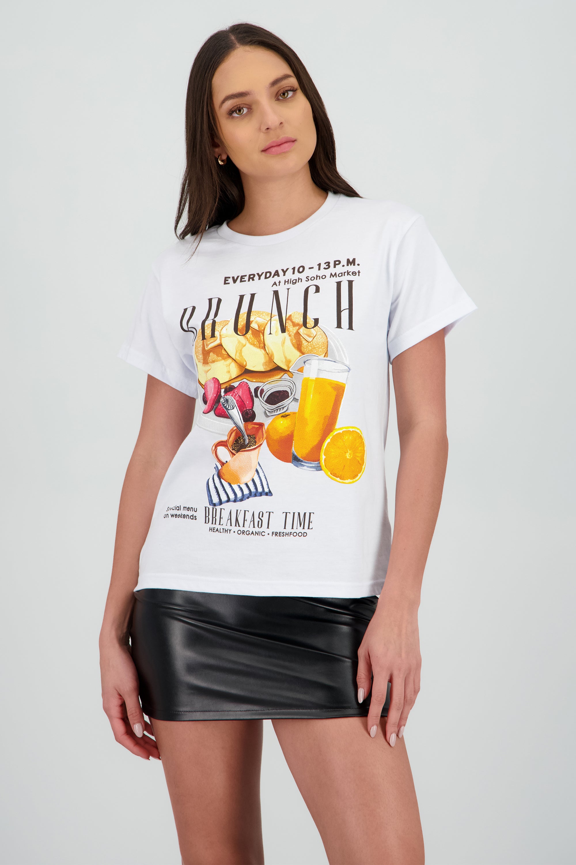 Playera manga corta estampado brunch BLANCO
