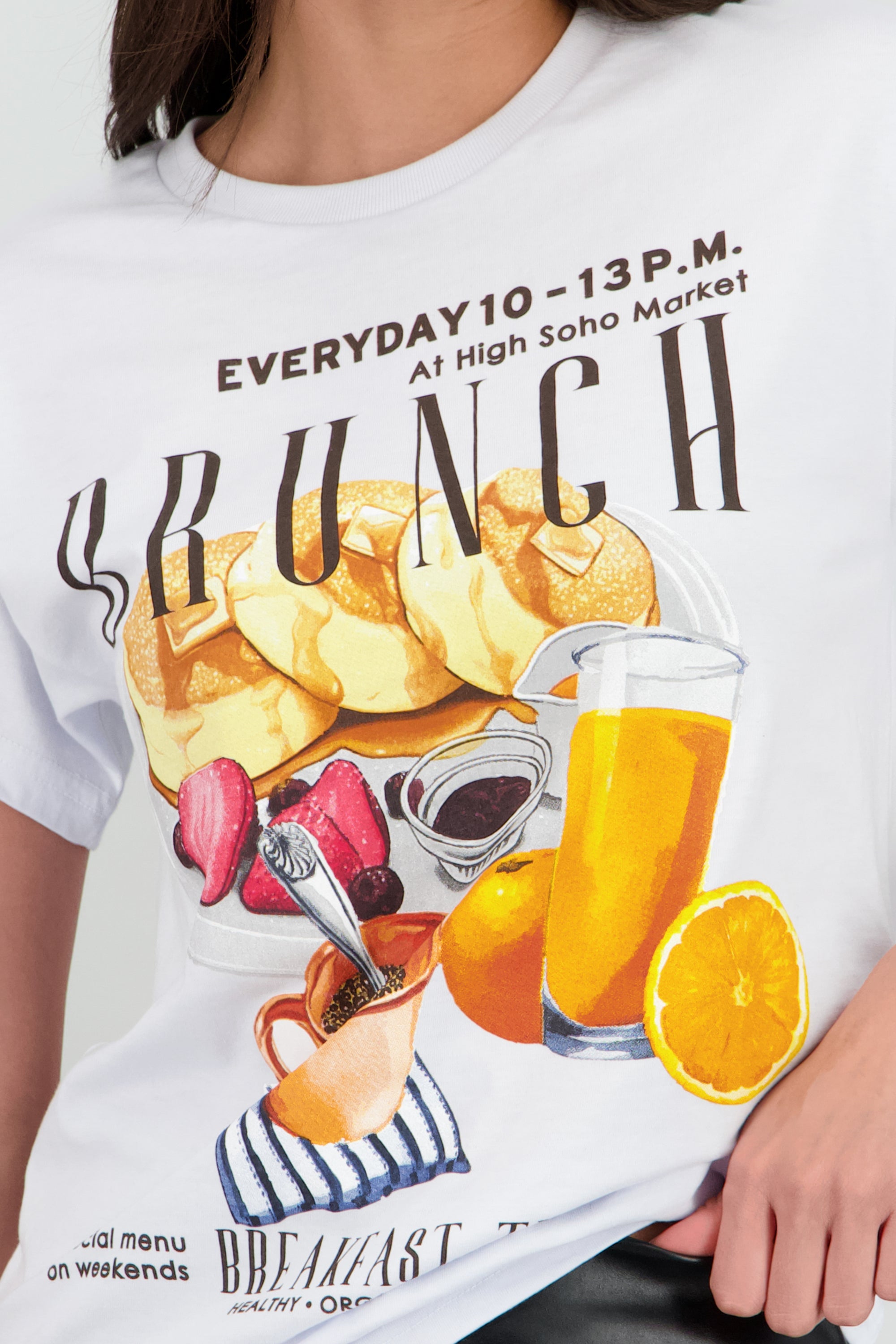 Playera manga corta estampado brunch BLANCO